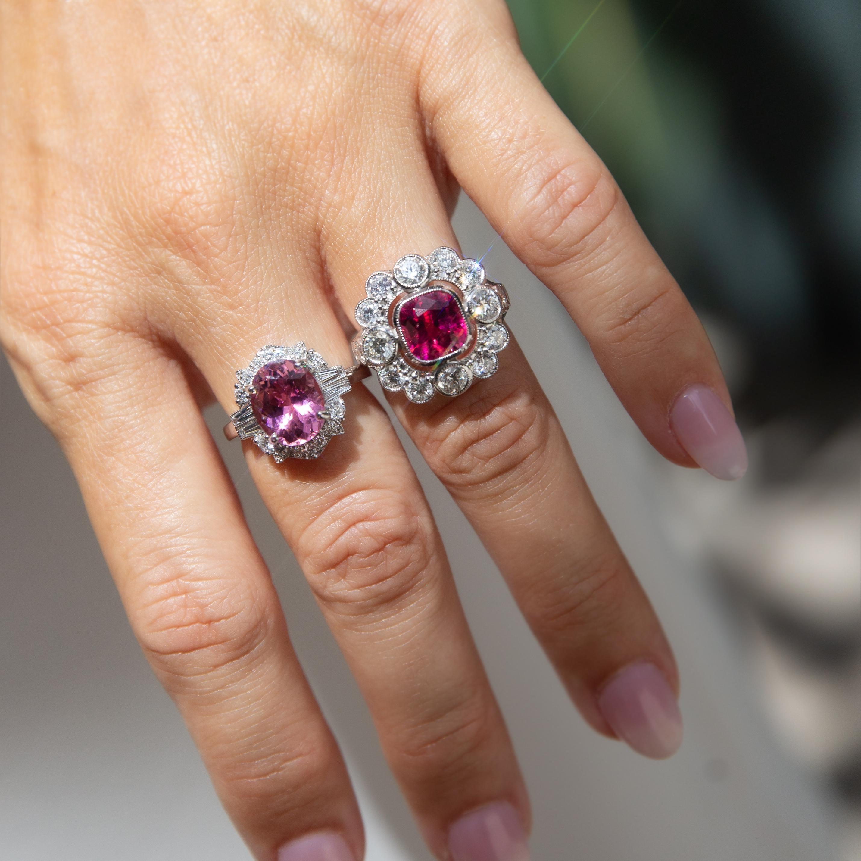 Bague Contemporary 2.22 Carat Rubellite & 2.48 Carat Diamond Halo Gold 18ct White Gold Pour femmes en vente