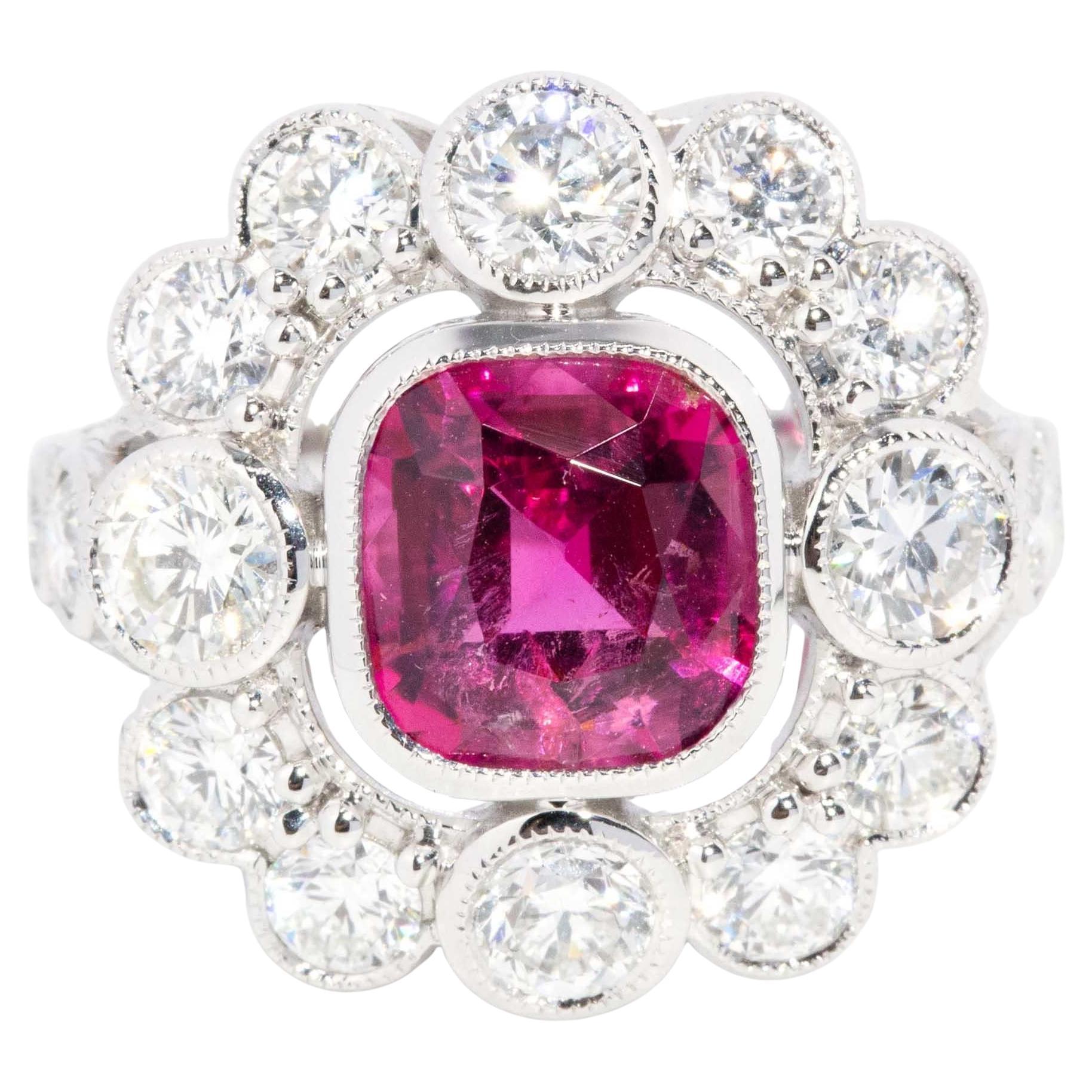 Bague Contemporary 2.22 Carat Rubellite & 2.48 Carat Diamond Halo Gold 18ct White Gold en vente