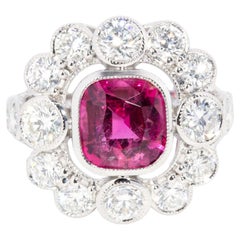 Contemporary 2.22 Carat Rubellite & 2.48 Carat Diamond Halo Ring 18ct White Gold