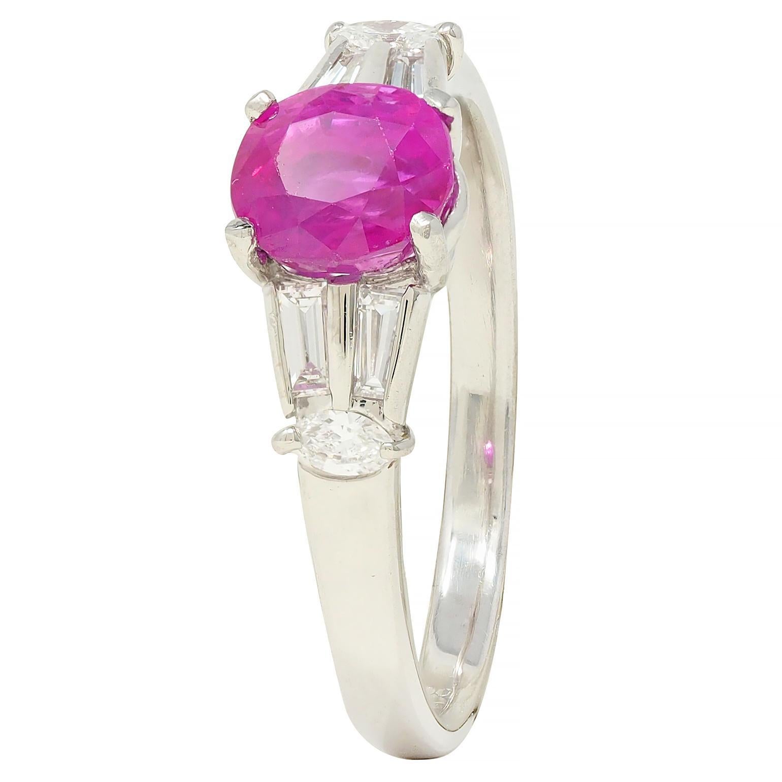 Contemporary 2.23 CTW No Heat Burma Ruby Diamond Platinum Ring GIA For Sale 3