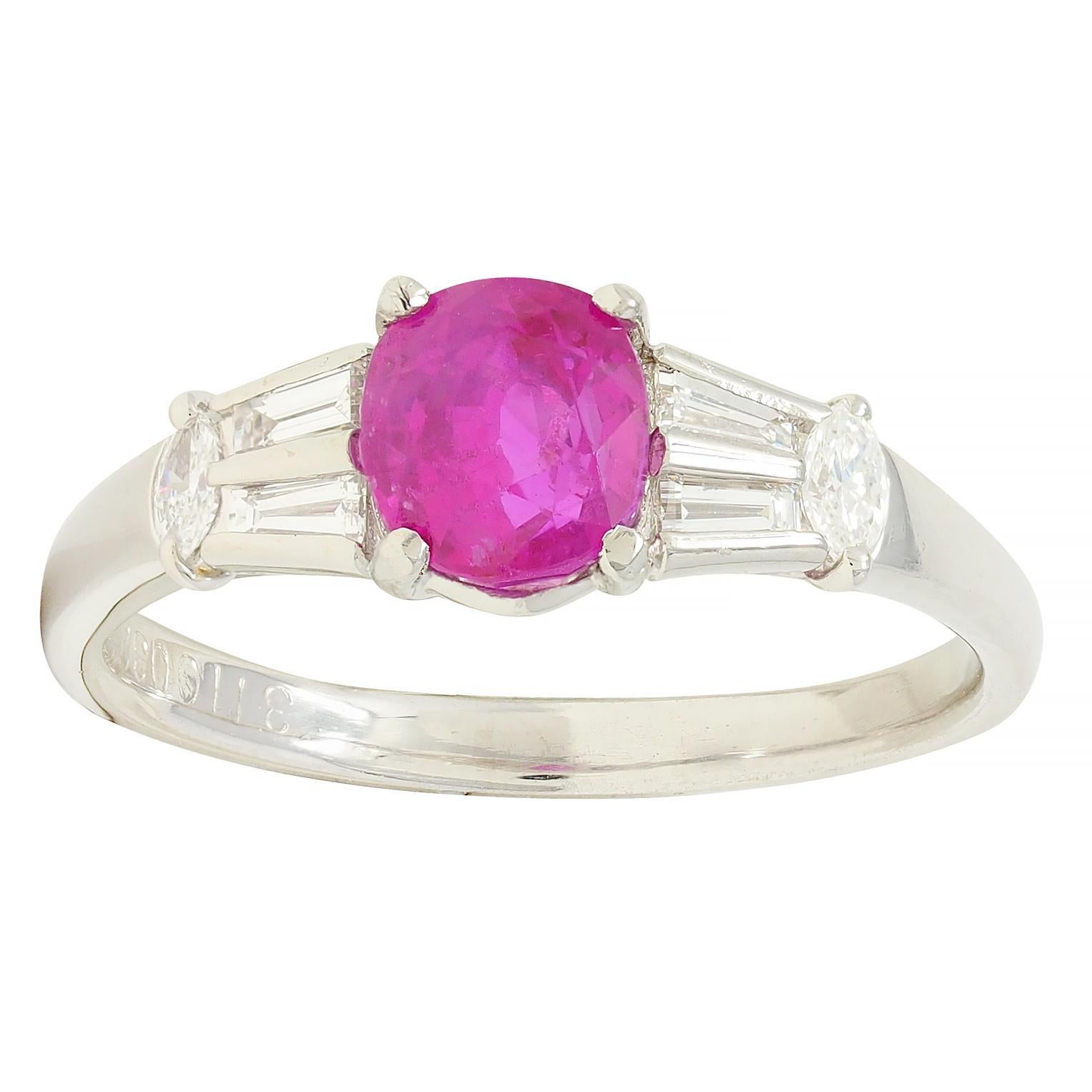 Contemporary 2.23 CTW No Heat Burma Ruby Diamond Platinum Ring GIA For Sale 4