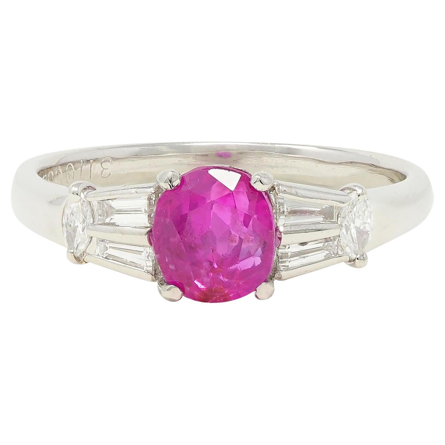 Contemporary 2.23 CTW No Heat Burma Ruby Diamond Platinum Ring GIA