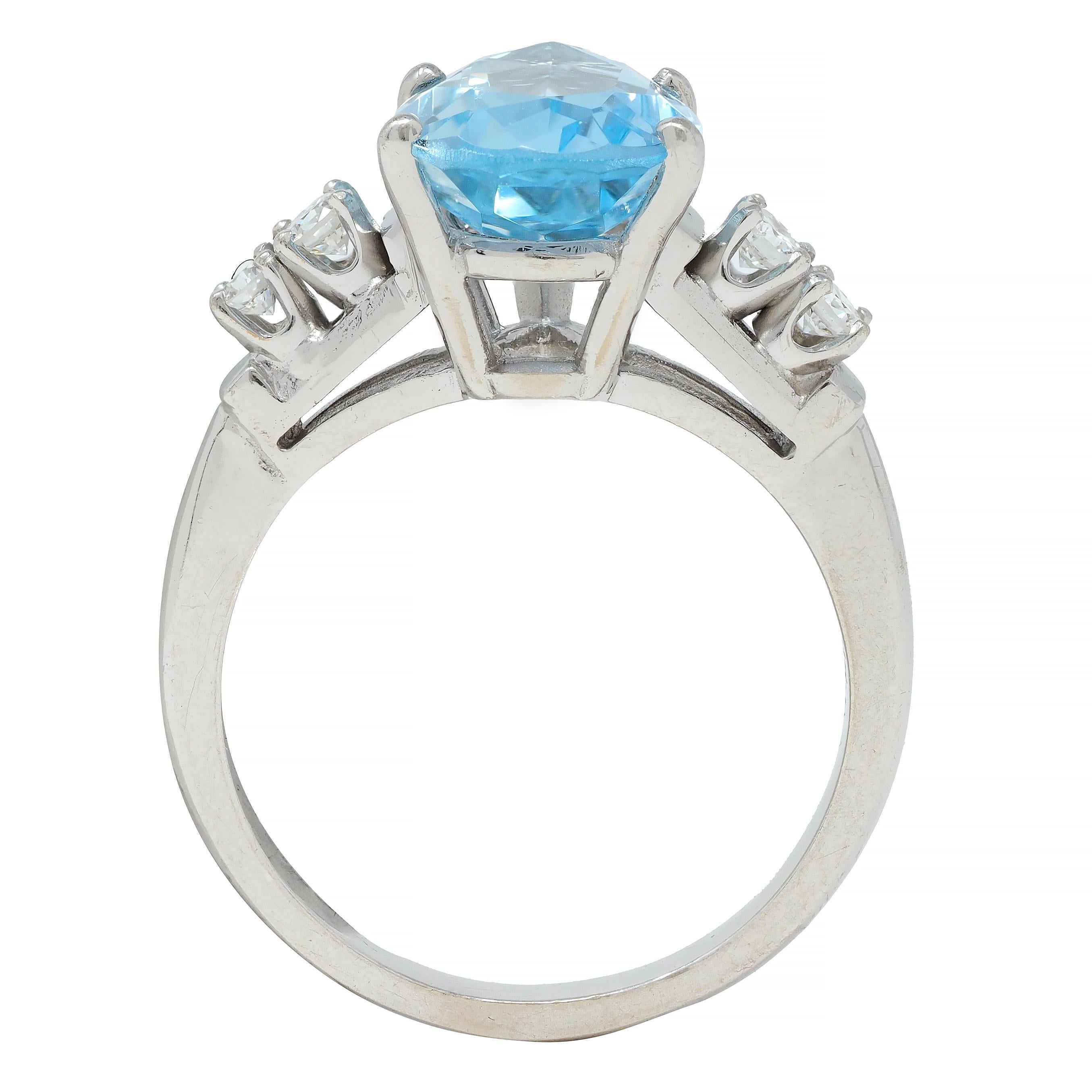 Contemporary 2.24 CTW Pear Cut Aquamarine Diamond 14 Karat White Gold Ring For Sale 6