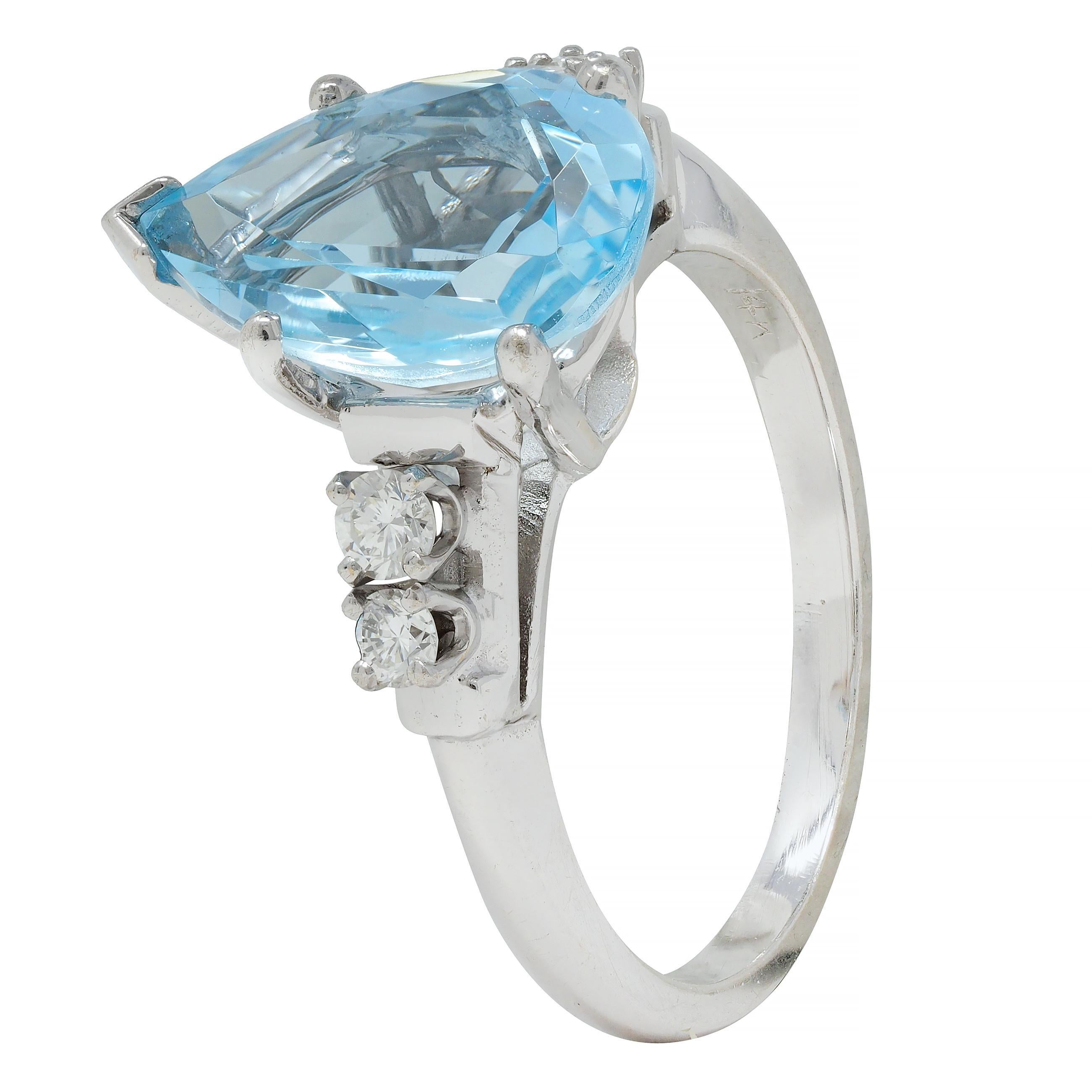 Contemporary 2.24 CTW Pear Cut Aquamarine Diamond 14 Karat White Gold Ring For Sale 7