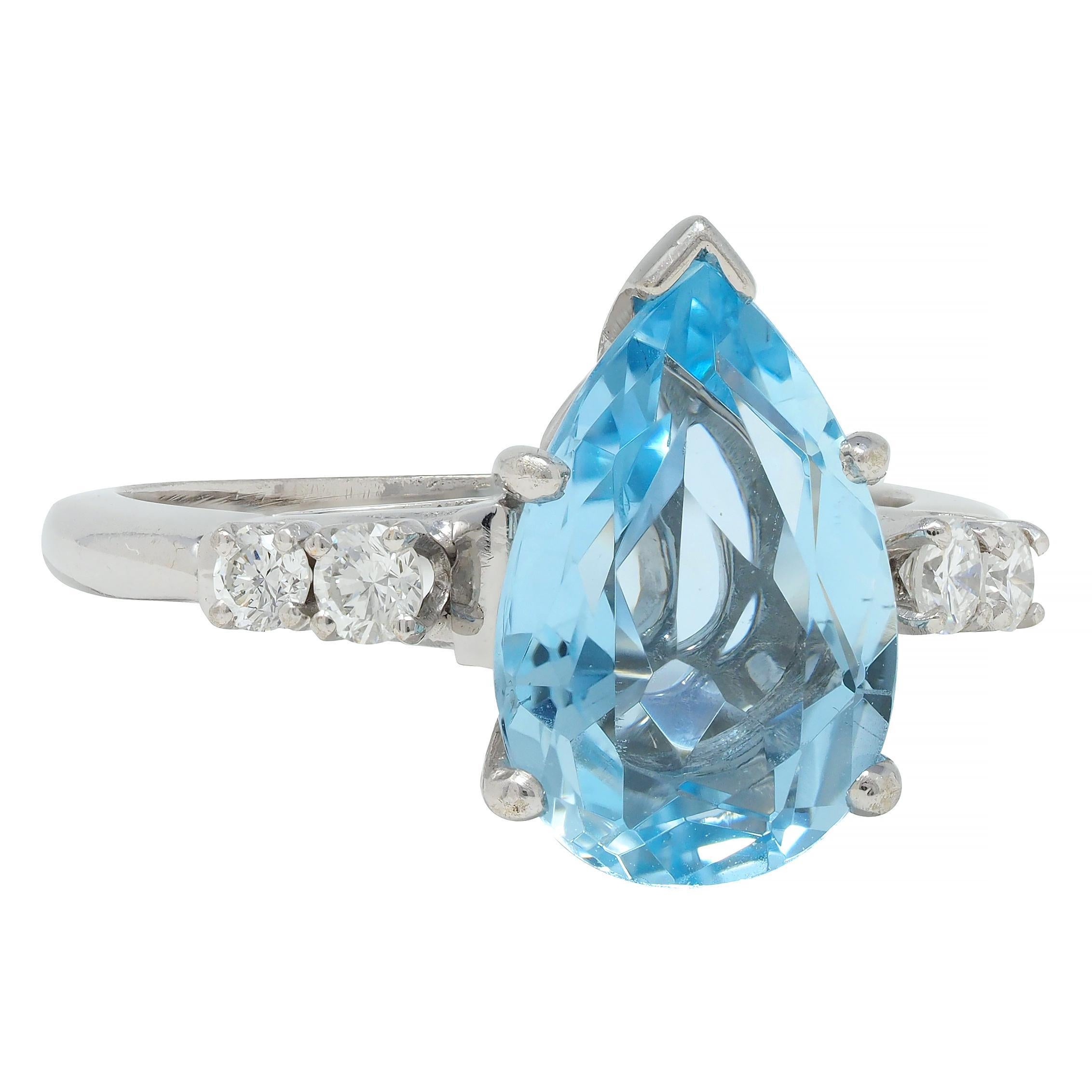 Contemporary 2.24 CTW Pear Cut Aquamarine Diamond 14 Karat White Gold Ring In Excellent Condition For Sale In Philadelphia, PA