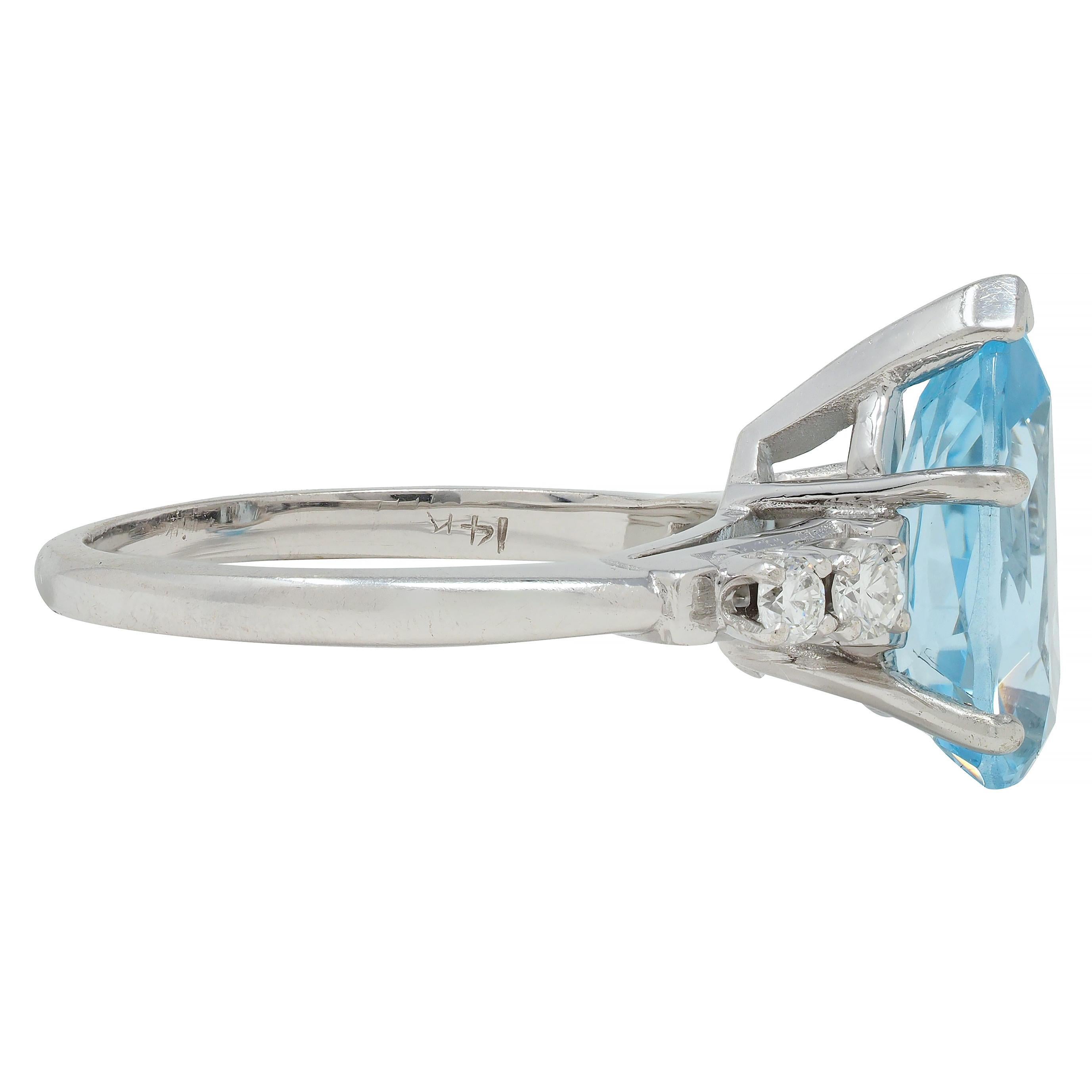 Women's or Men's Contemporary 2.24 CTW Pear Cut Aquamarine Diamond 14 Karat White Gold Ring For Sale