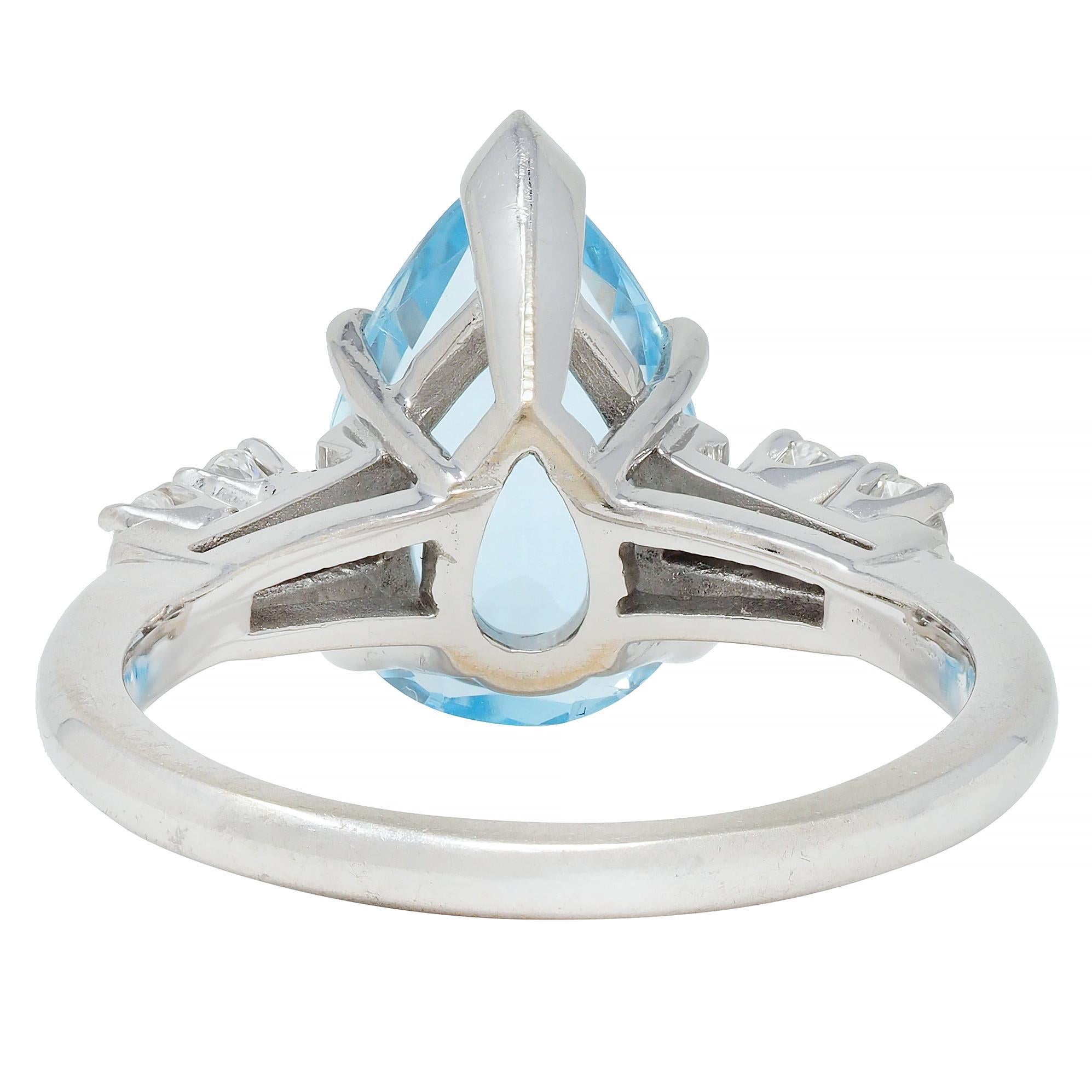 Contemporary 2.24 CTW Pear Cut Aquamarine Diamond 14 Karat White Gold Ring For Sale 1