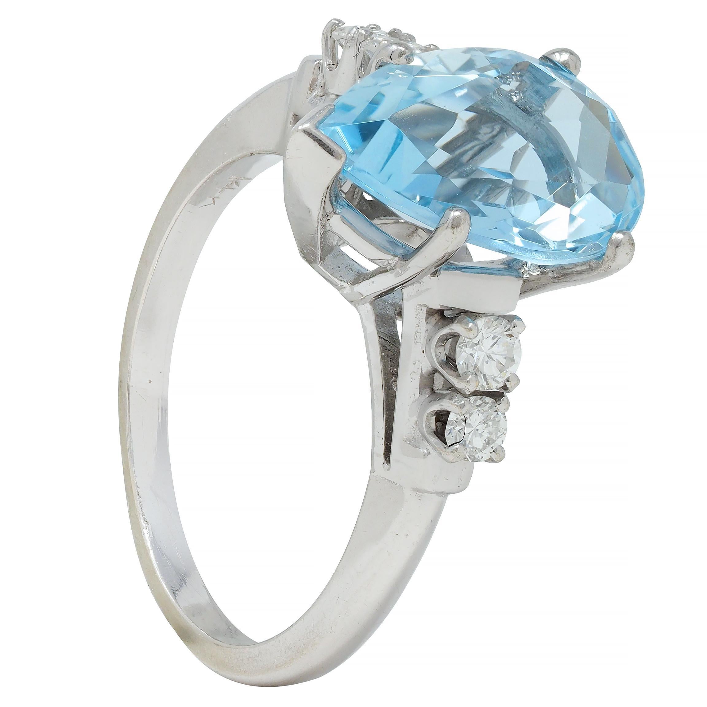 Contemporary 2.24 CTW Pear Cut Aquamarine Diamond 14 Karat White Gold Ring For Sale 5