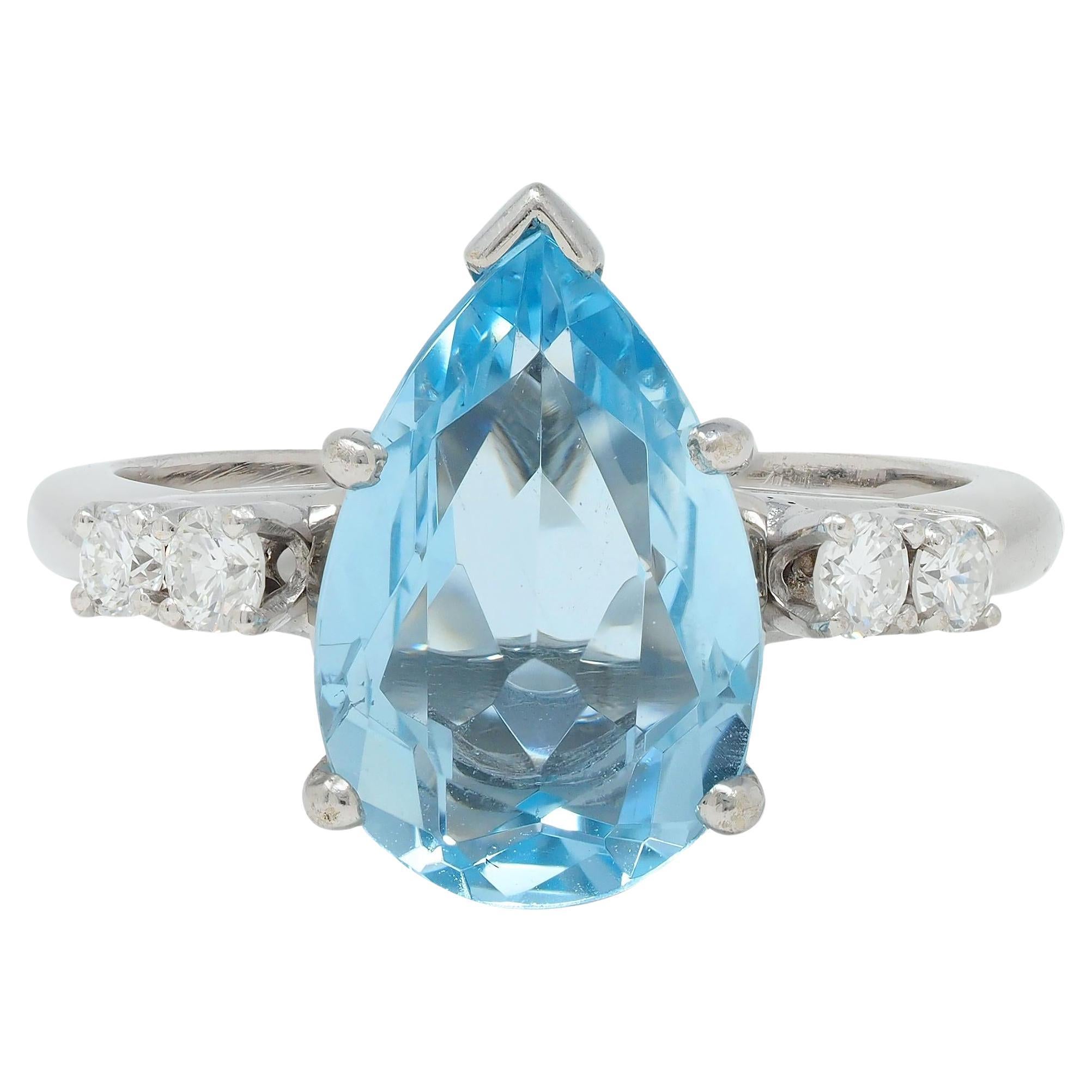 Contemporary 2.24 CTW Pear Cut Aquamarine Diamond 14 Karat White Gold Ring