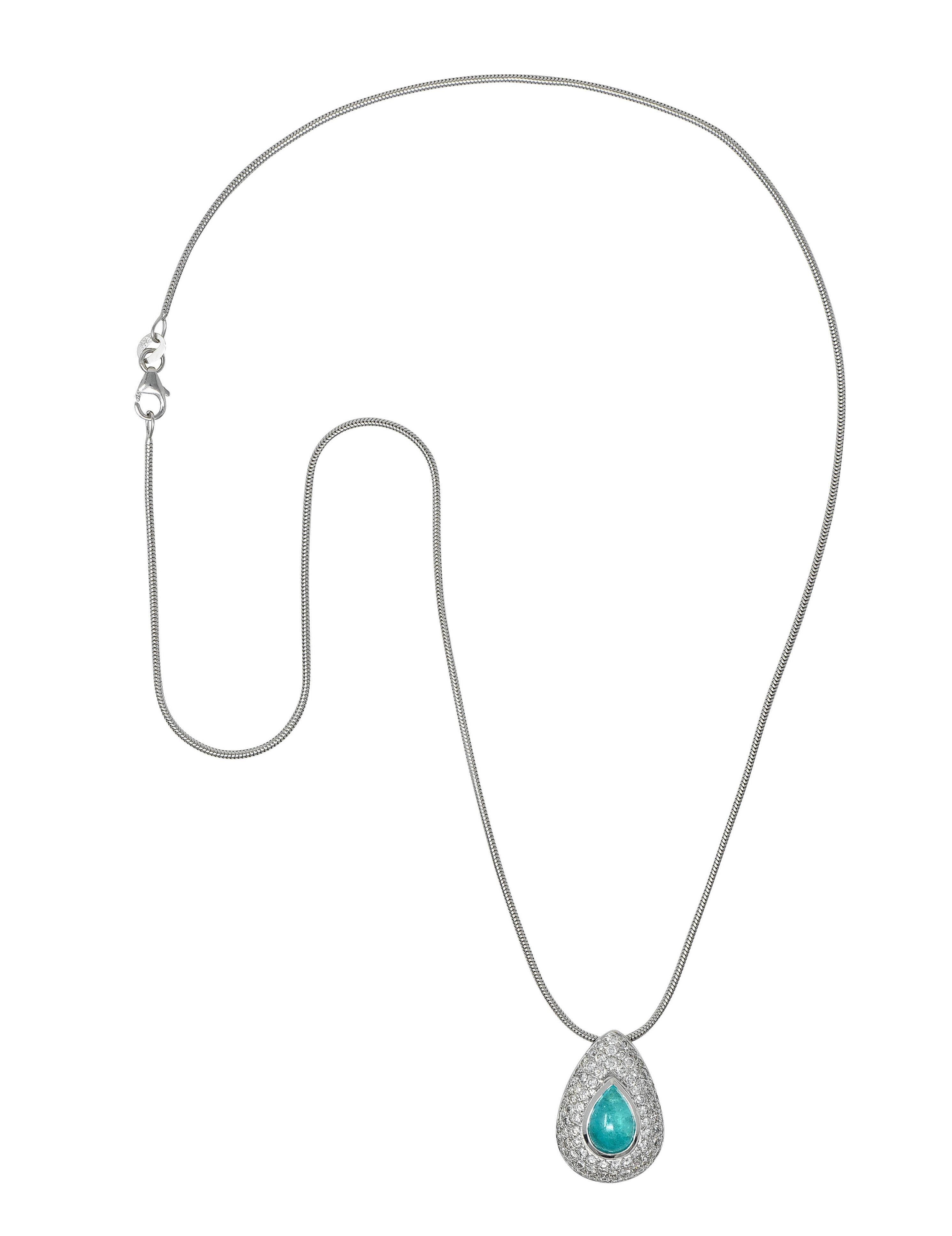 Cabochon Contemporary 2.30 CTW Paraiba Tourmaline Diamond 18K Gold Pendant Necklace GIA For Sale