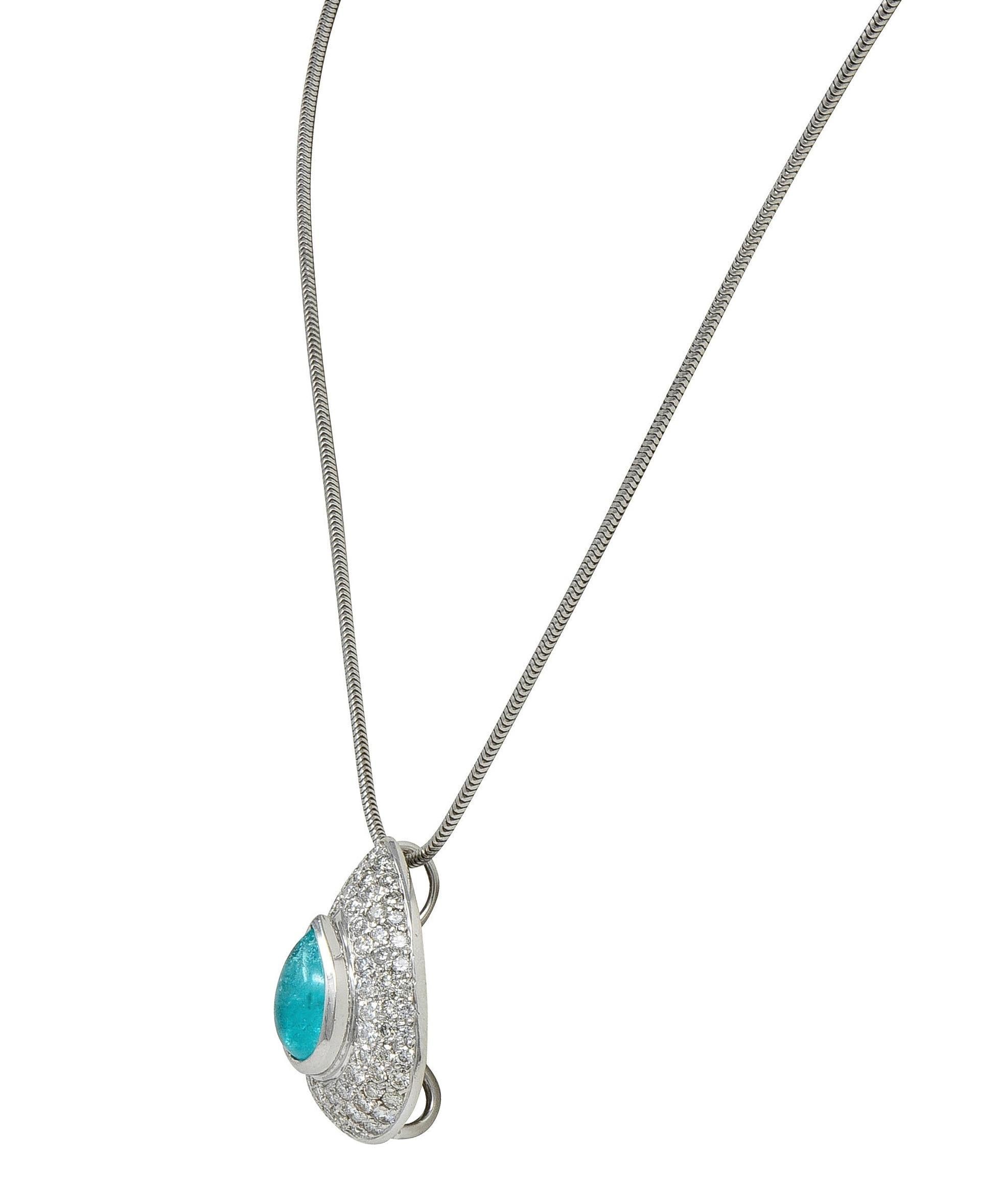 Contemporary 2.30 CTW Paraiba Tourmaline Diamond 18K Gold Pendant Necklace GIA In Excellent Condition For Sale In Philadelphia, PA