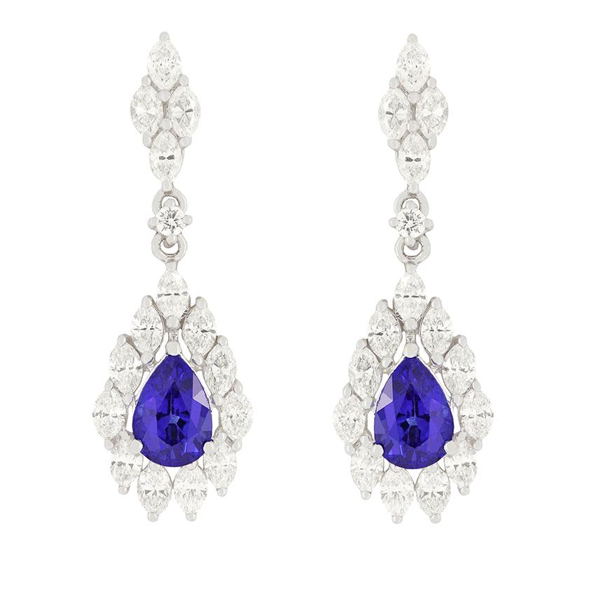 Zeitgenössische Tropfenohrringe mit 2,30 Karat Saphir und Diamant