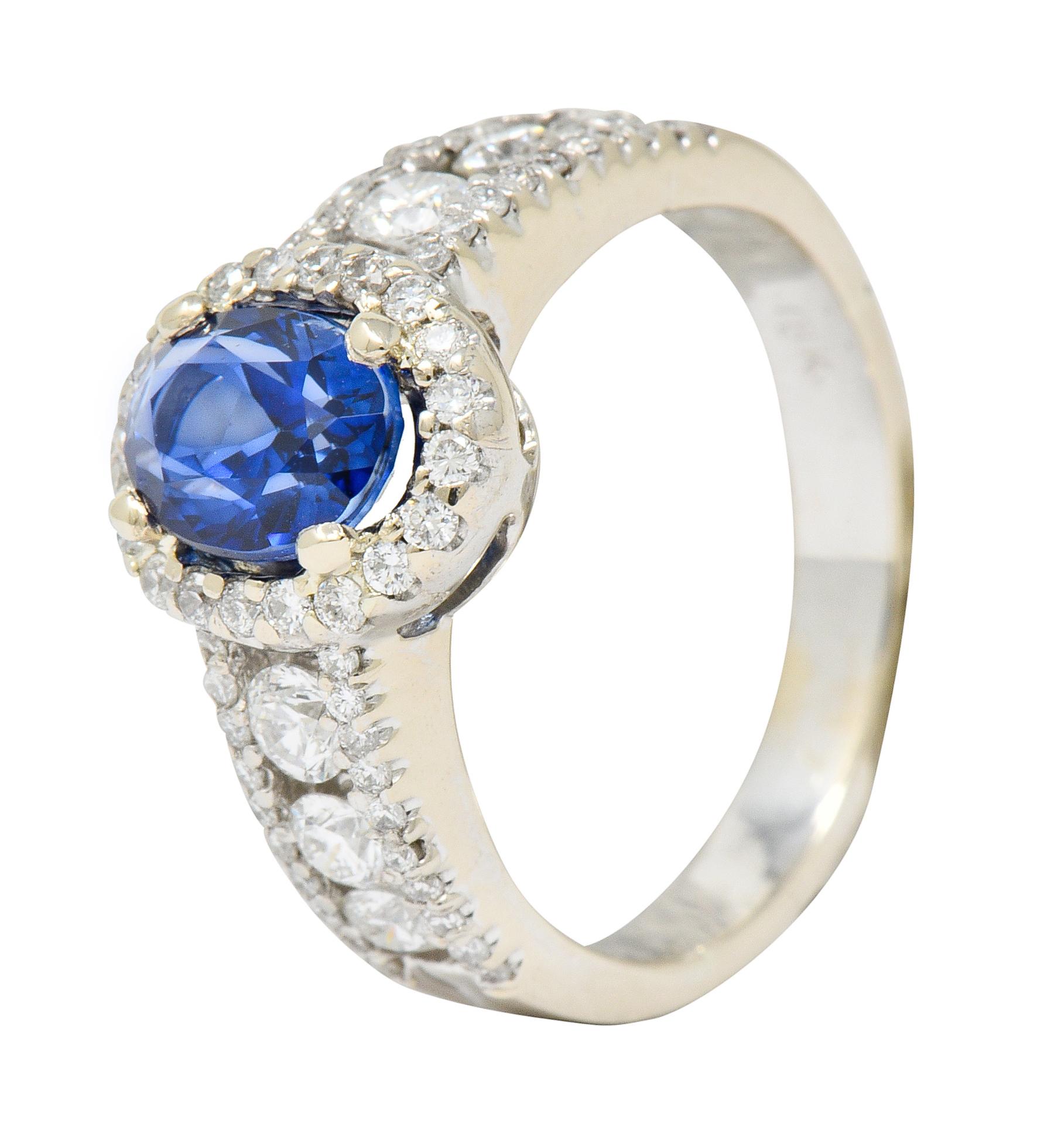 Contemporary 2.31 Carat Sapphire Diamond 18 Karat White Gold Halo Ring 5
