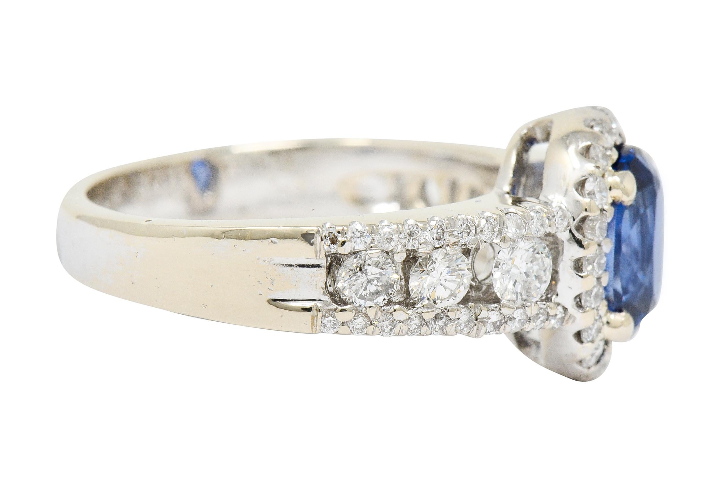 Oval Cut Contemporary 2.31 Carat Sapphire Diamond 18 Karat White Gold Halo Ring