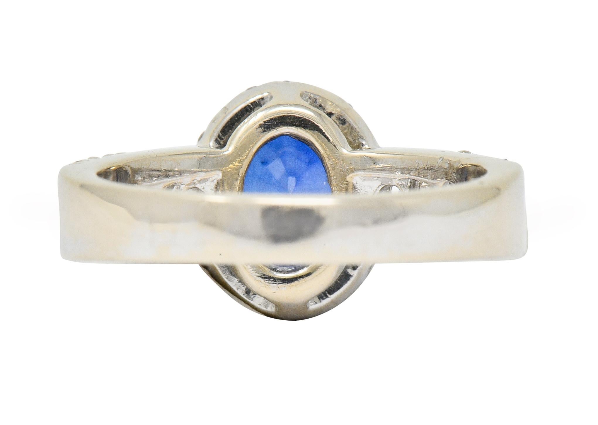 Contemporary 2.31 Carat Sapphire Diamond 18 Karat White Gold Halo Ring In Excellent Condition In Philadelphia, PA