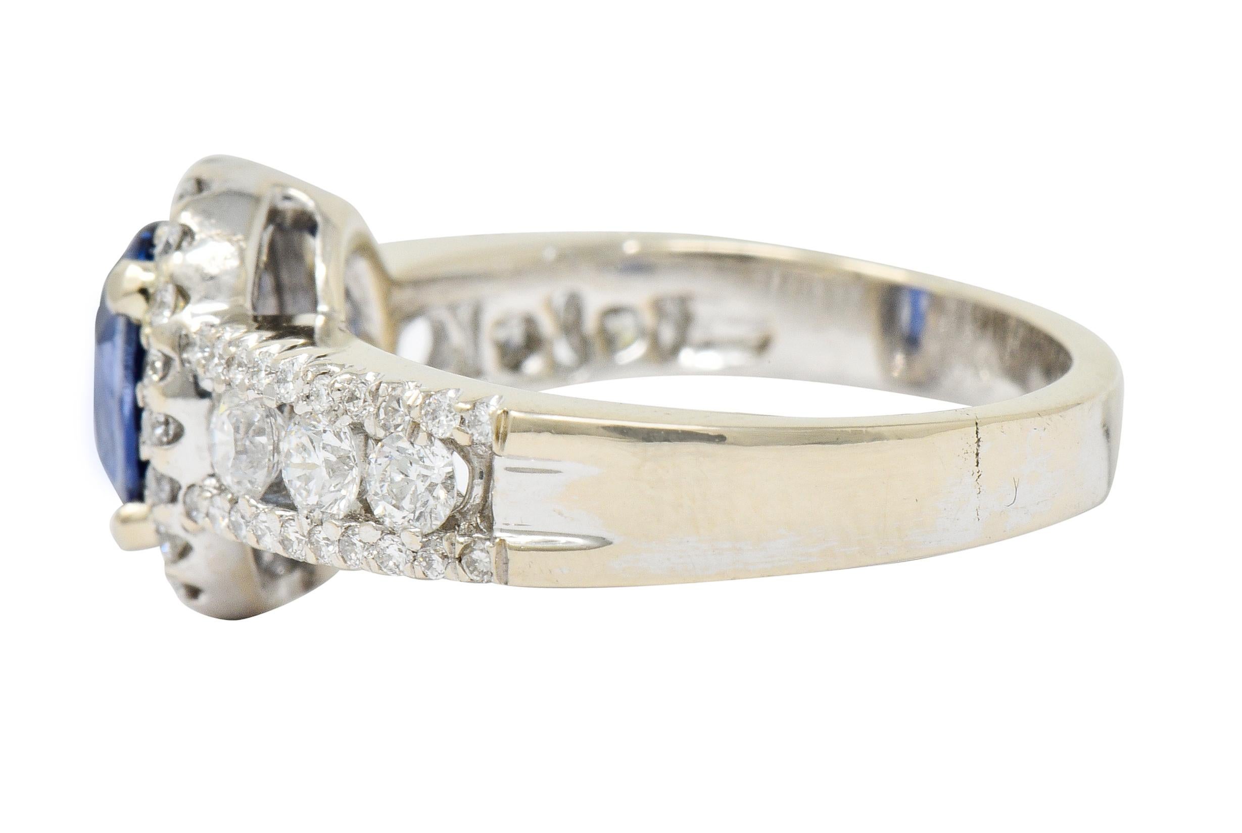 Women's or Men's Contemporary 2.31 Carat Sapphire Diamond 18 Karat White Gold Halo Ring