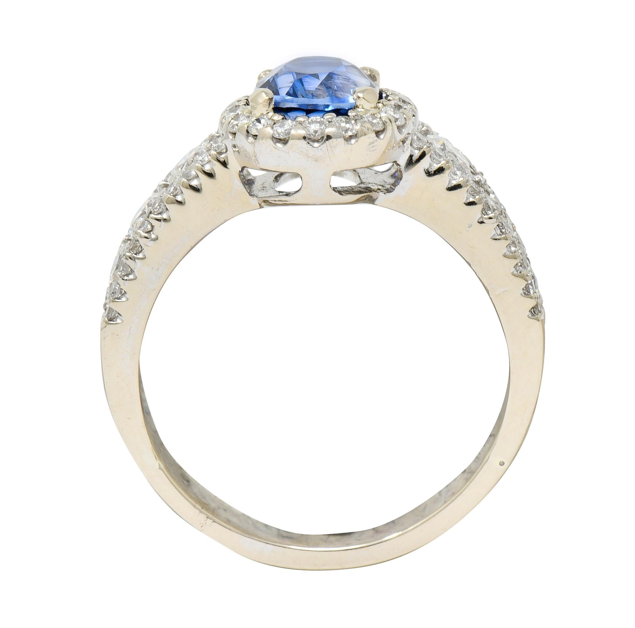 Contemporary 2.31 Carat Sapphire Diamond 18 Karat White Gold Halo Ring 3