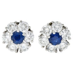 Contemporary 2.32 Carats Diamond Sapphire Platinum Floral Cluster Earrings