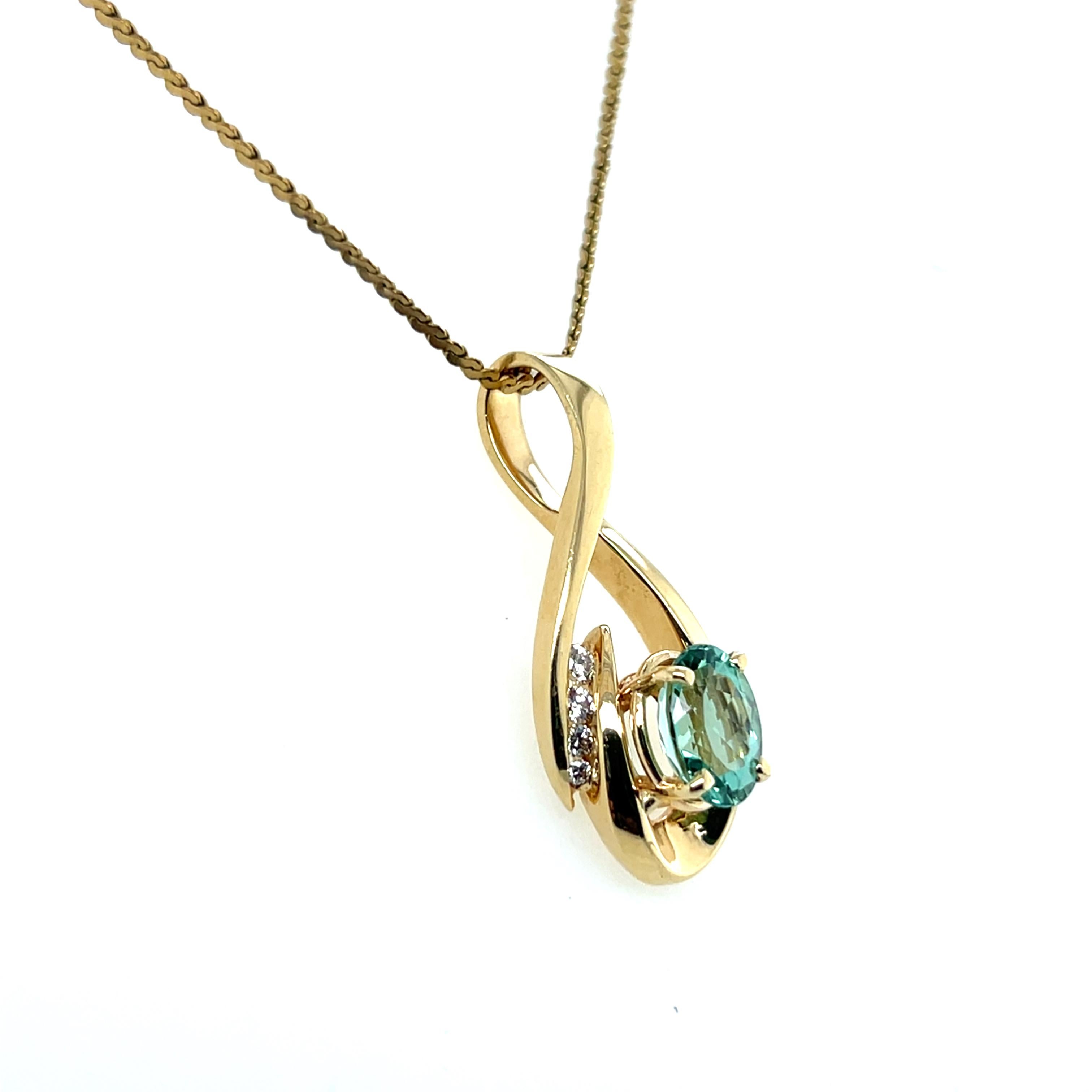 Pendentif contemporain en or jaune 14k et diamant en tourmaline verte de 2,33 carats en vente 1