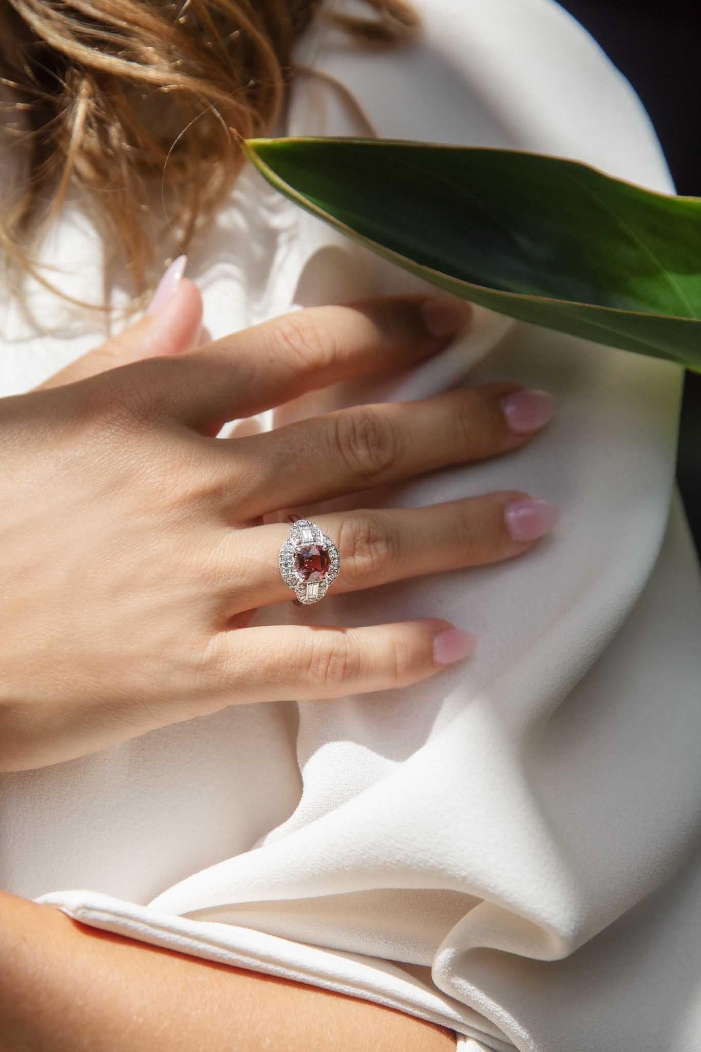 Women's Contemporary 2.35 Carat Pink Tourmaline & Diamond Ring 18 Carat White Gold For Sale