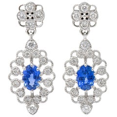 Contemporary 2.35 Carat Sapphire Diamond 18 Karat Gold Drop Earrings