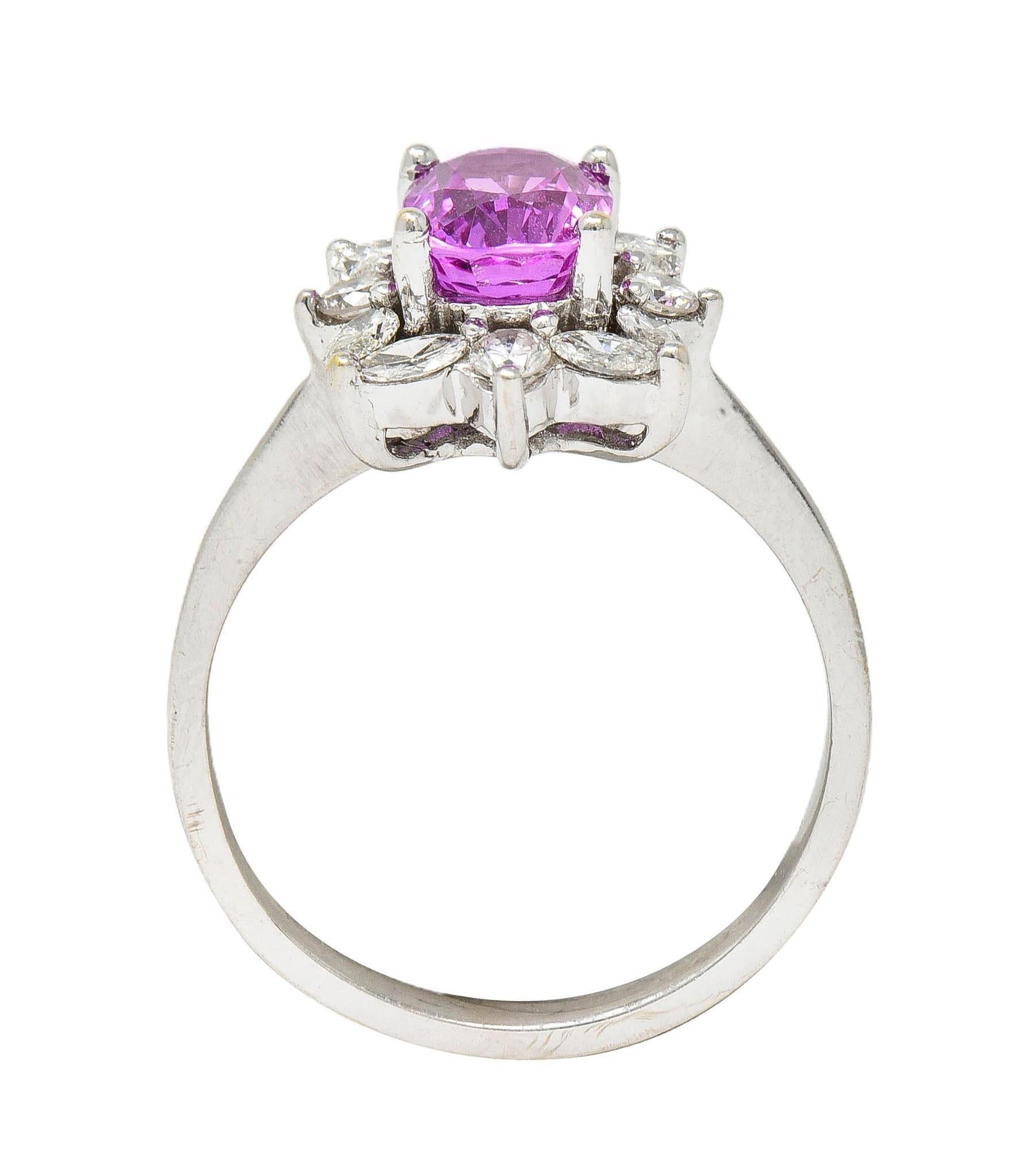 Contemporary 2.35 CTW No Heat Pink Sapphire Diamond Platinum Halo Ring GIA For Sale 5