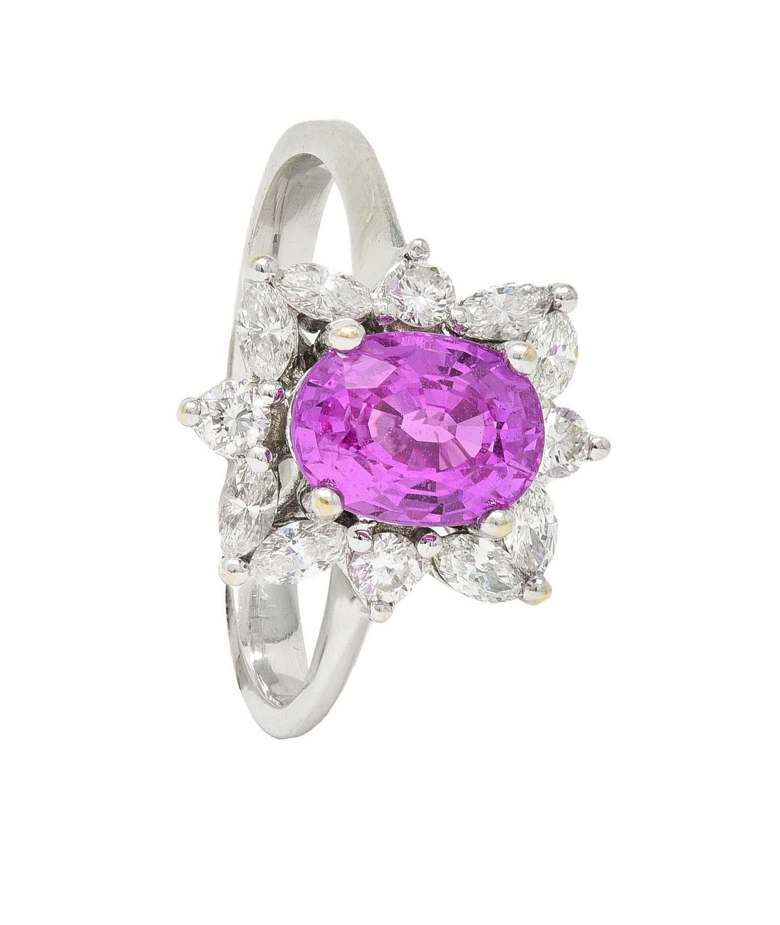 Contemporary 2.35 CTW No Heat Pink Sapphire Diamond Platinum Halo Ring GIA For Sale 6