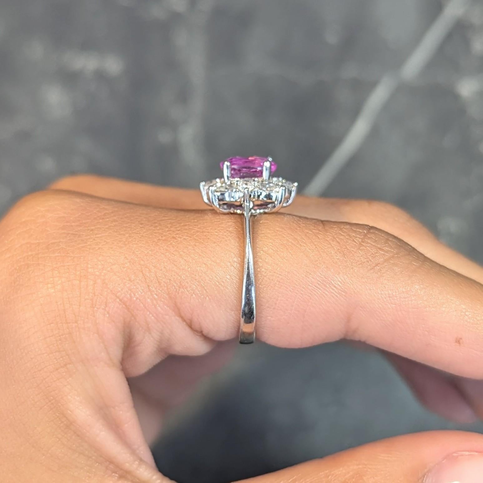 Contemporary 2.35 CTW No Heat Pink Sapphire Diamond Platinum Halo Ring GIA For Sale 7