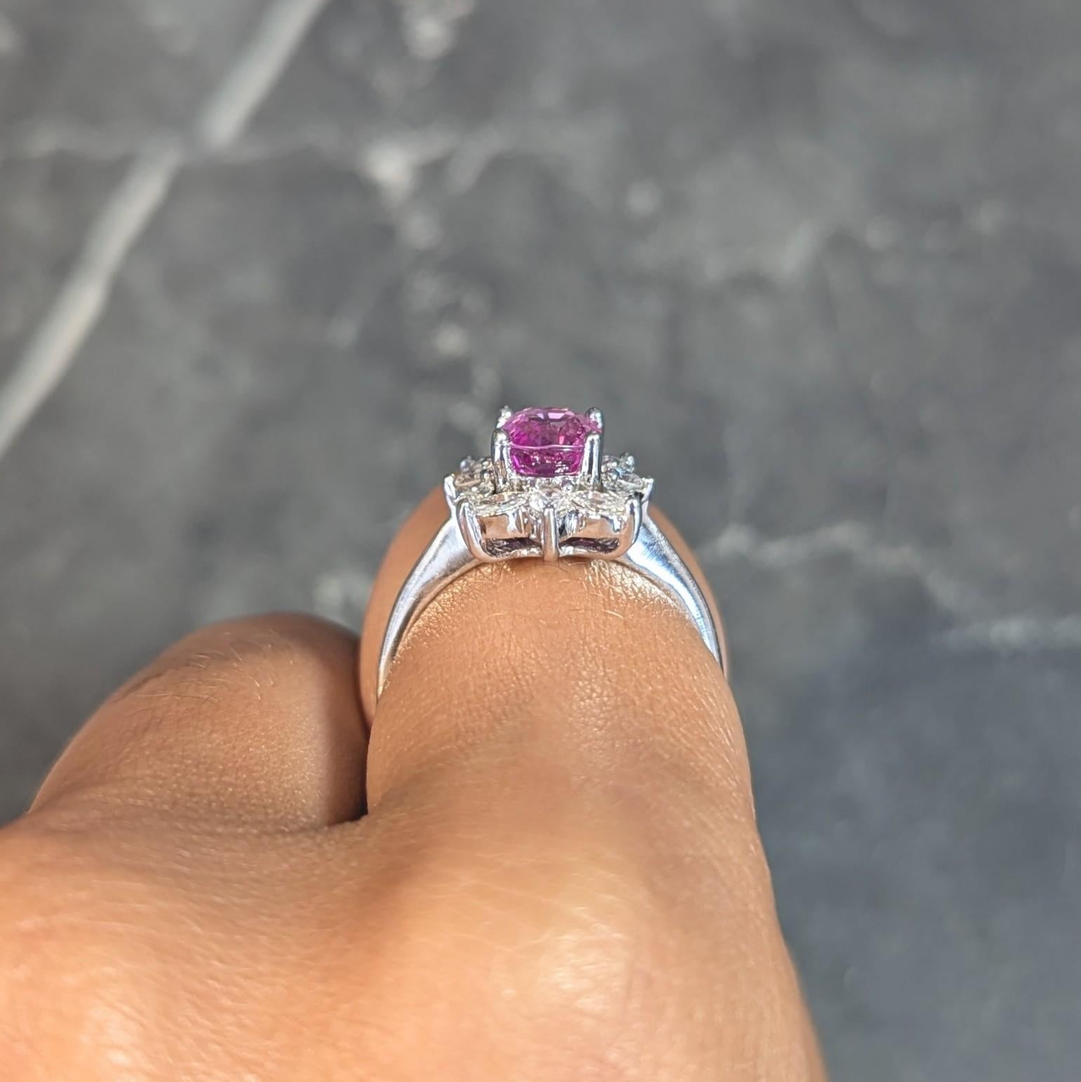 Contemporary 2.35 CTW No Heat Pink Sapphire Diamond Platinum Halo Ring GIA For Sale 8
