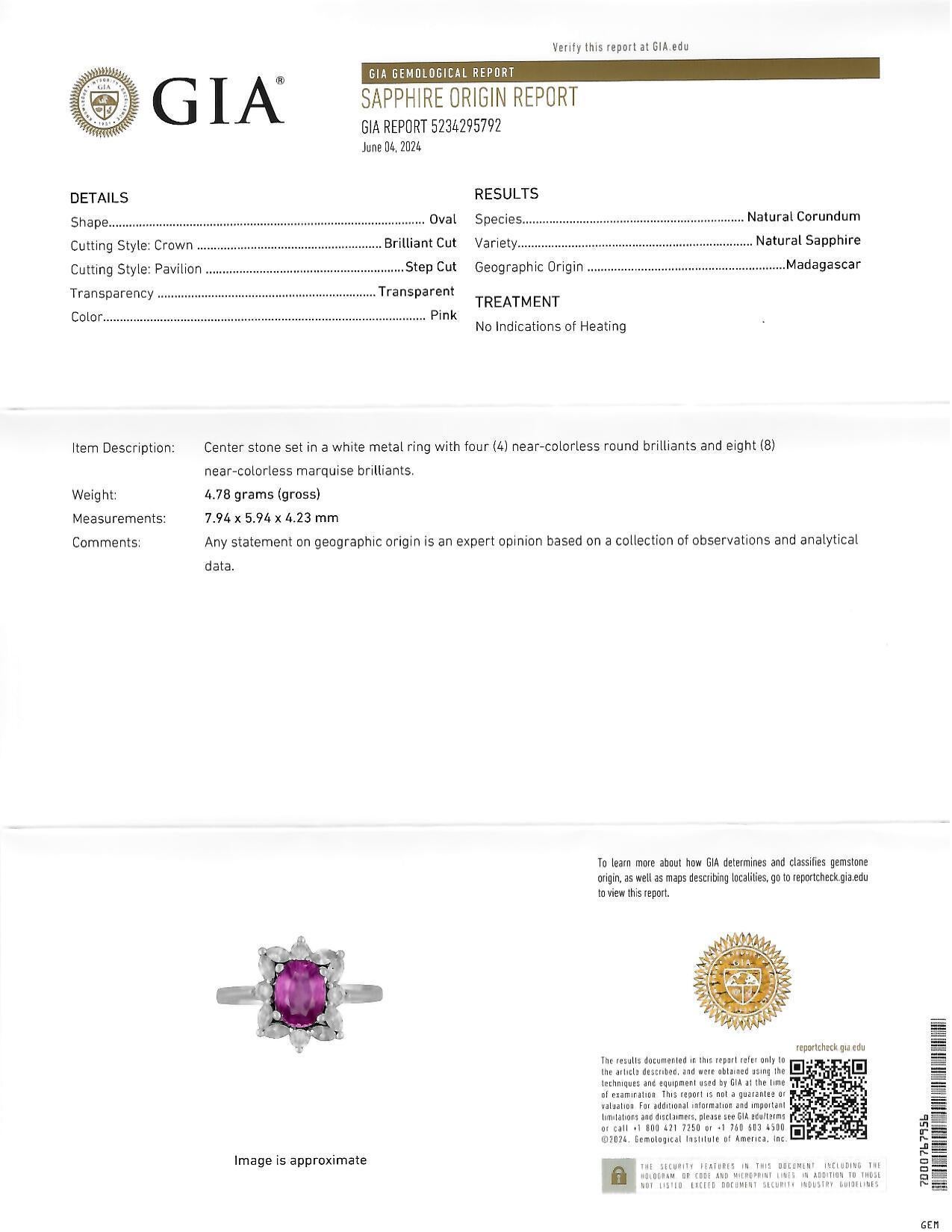 Contemporary 2.35 CTW No Heat Pink Sapphire Diamond Platinum Halo Ring GIA For Sale 9