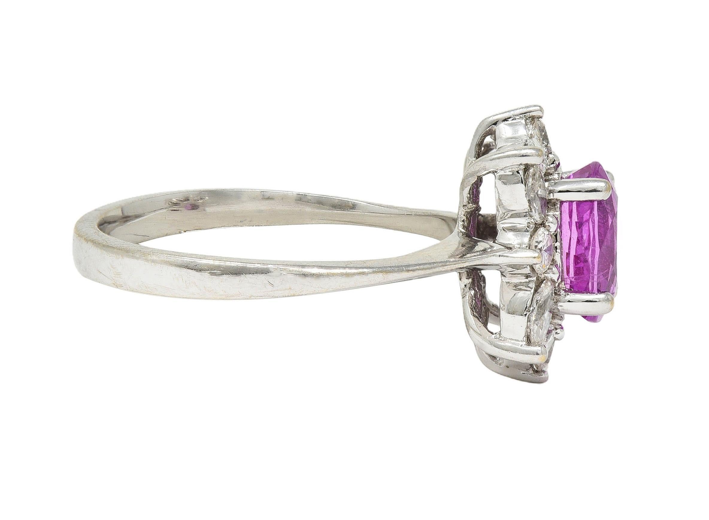 Contemporary 2.35 CTW No Heat Pink Sapphire Diamond Platinum Halo Ring GIA In Excellent Condition For Sale In Philadelphia, PA