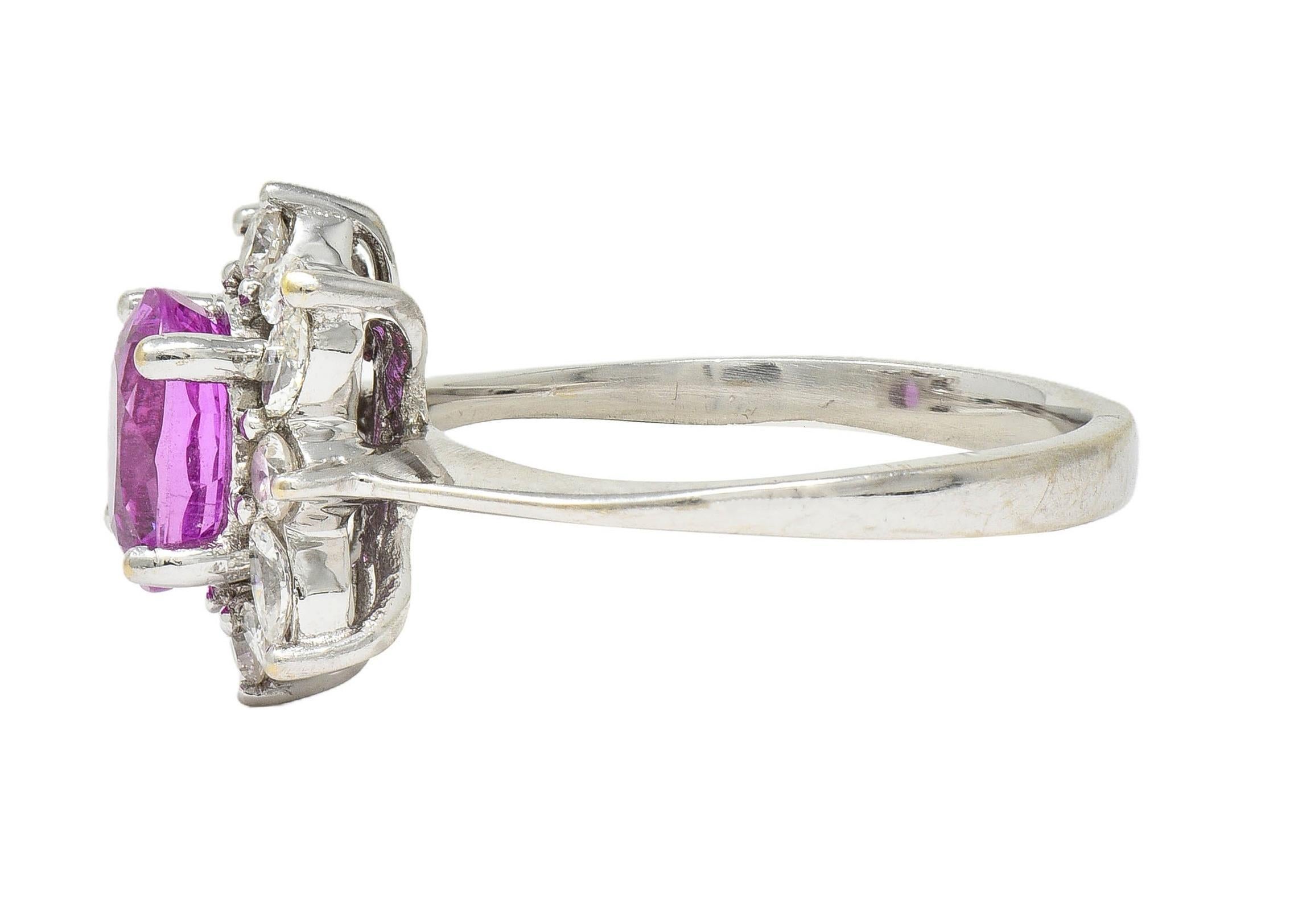 Women's or Men's Contemporary 2.35 CTW No Heat Pink Sapphire Diamond Platinum Halo Ring GIA For Sale