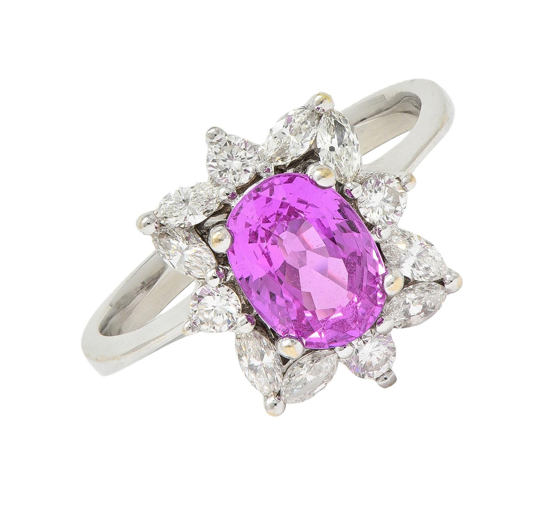Contemporary 2.35 CTW No Heat Pink Sapphire Diamond Platinum Halo Ring GIA For Sale 2