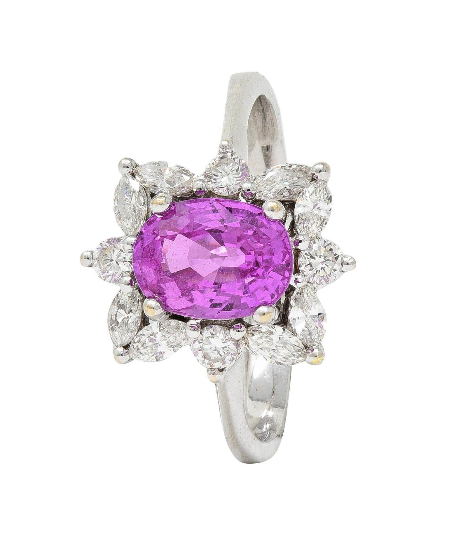 Contemporary 2.35 CTW No Heat Pink Sapphire Diamond Platinum Halo Ring GIA For Sale 3