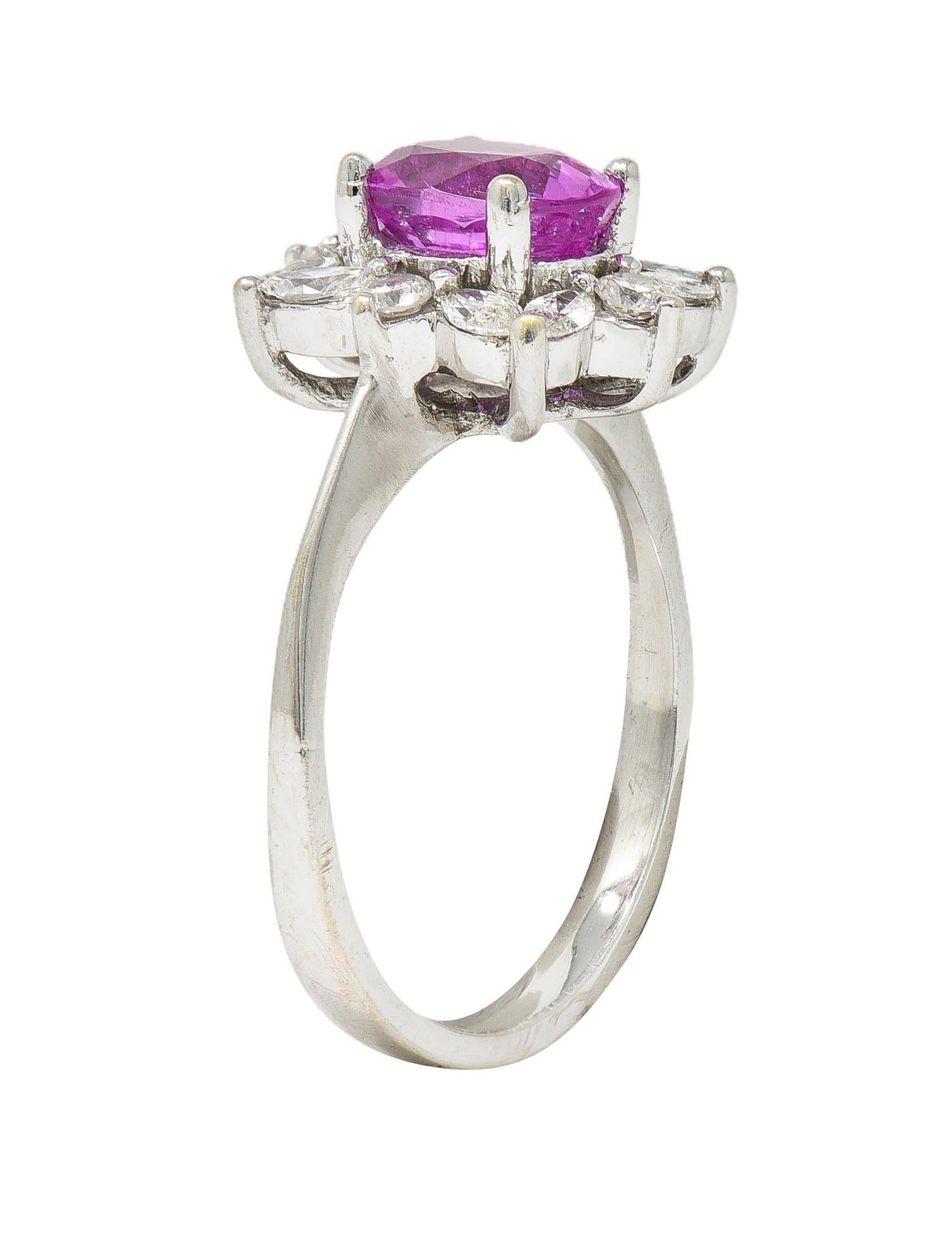 Contemporary 2.35 CTW No Heat Pink Sapphire Diamond Platinum Halo Ring GIA For Sale 4