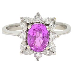 Contemporáneo 2.35 CTW No Heat Pink Sapphire Diamond Platinum Halo Ring GIA