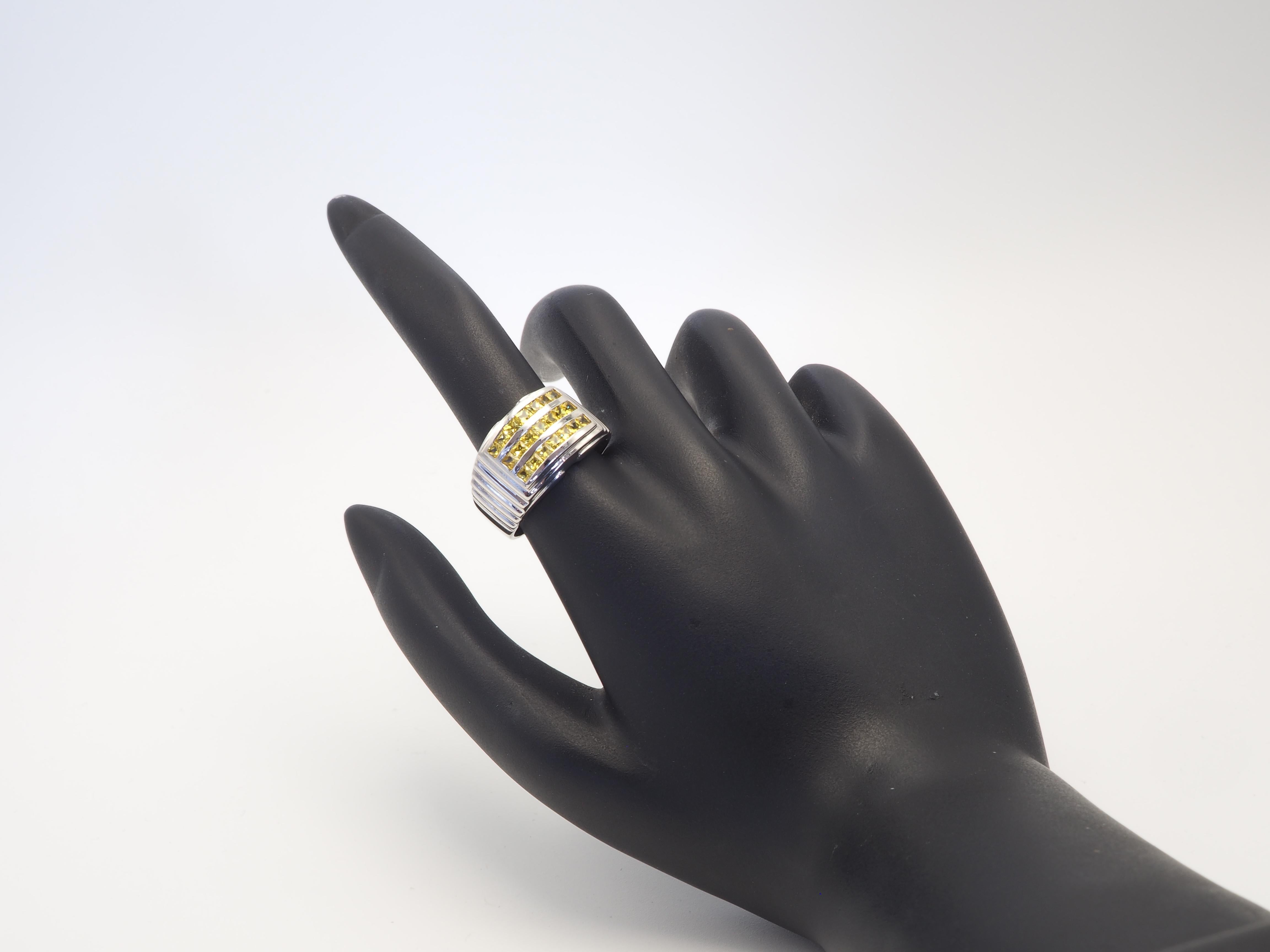 Contemporary 2.40ct Yellow Sapphire 3 Row Band Unisex Sterling Silver Ring 1