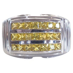 Contemporary 2.40ct Yellow Sapphire 3 Row Band Unisex Sterling Silver Ring