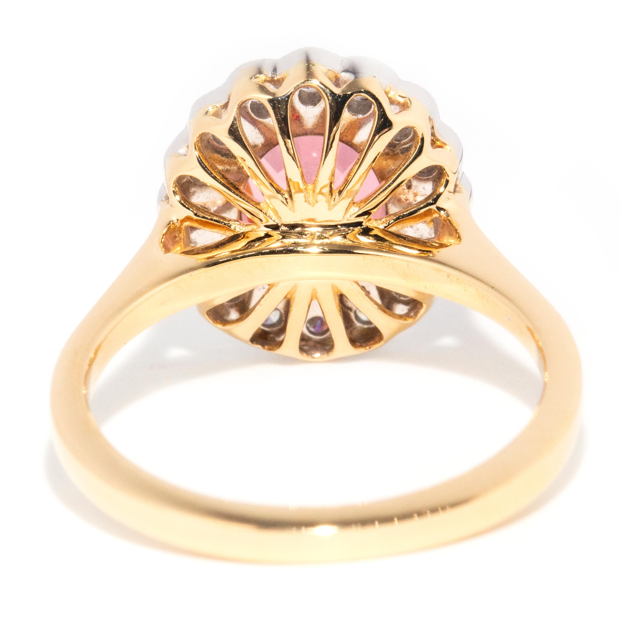 Contemporary 2.41 Carat Oval Peachy Pink Tourmaline & Diamond 18 Carat Gold Ring 5