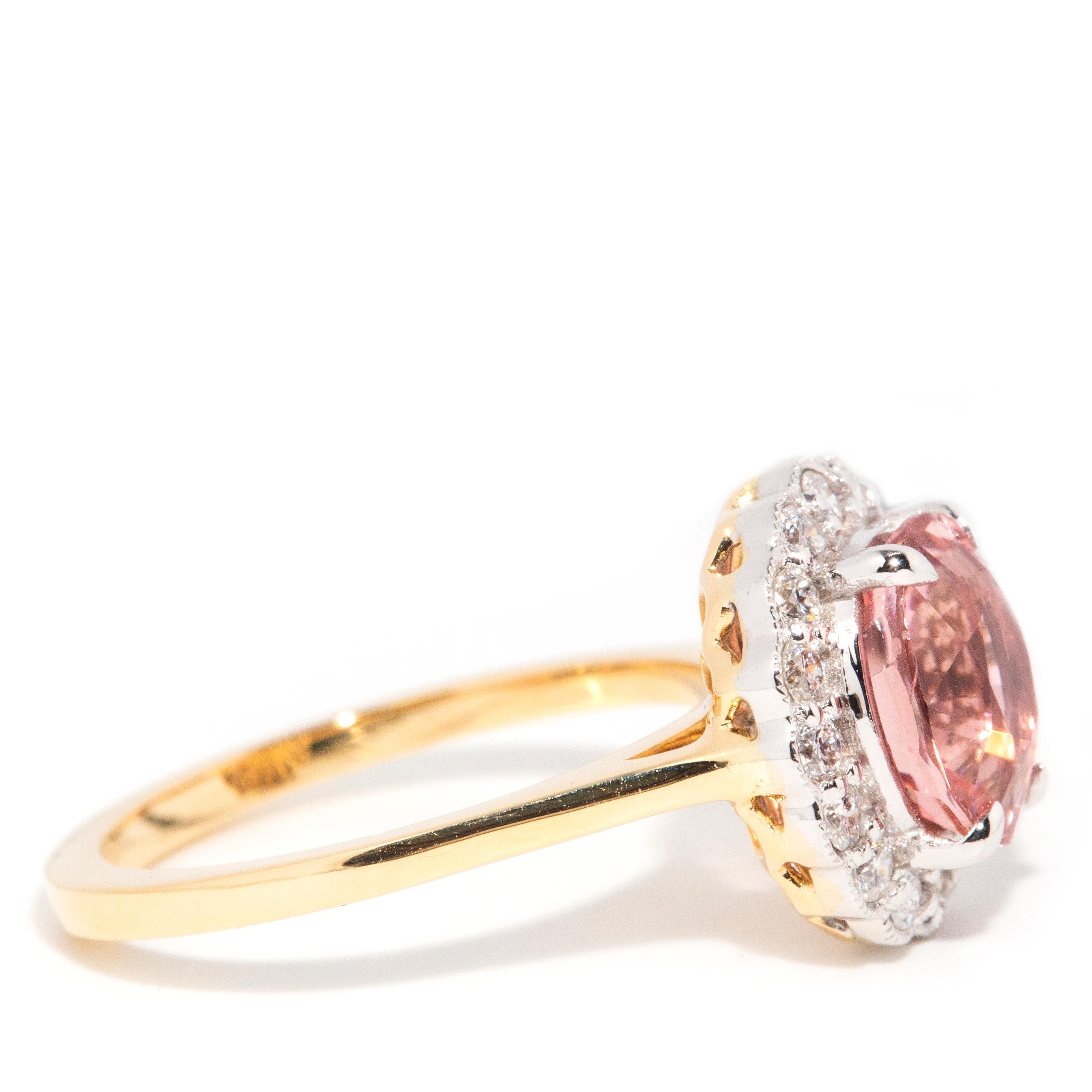 Contemporary 2.41 Carat Oval Peachy Pink Tourmaline & Diamond 18 Carat Gold Ring 2