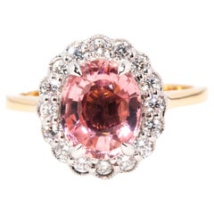 Contemporary 2.41 Carat Oval Peachy Pink Tourmaline & Diamond 18 Carat Gold Ring