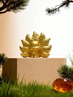 Contemporary 24K Yellow 999 Gold Chinese mythological Nine-Tailed Fox Figurine