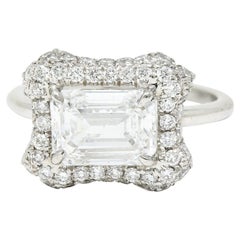 Contemporary 2.50 Carats Emerald Cut Diamond Platinum Pave Engagement Ring