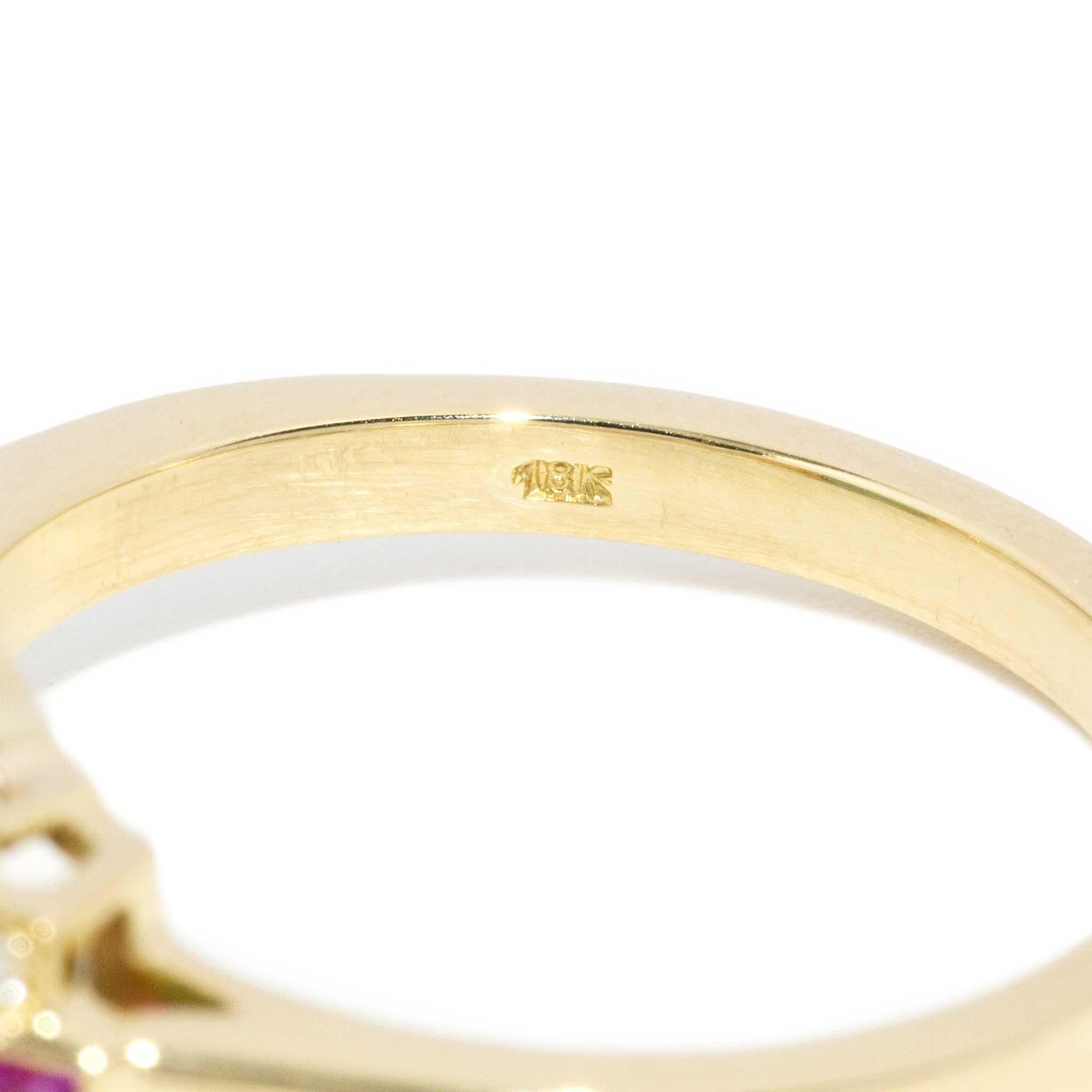 Contemporary 2.50ct Indicolite Tourmaline Ruby & Diamond Ring 18ct Yellow Gold For Sale 8