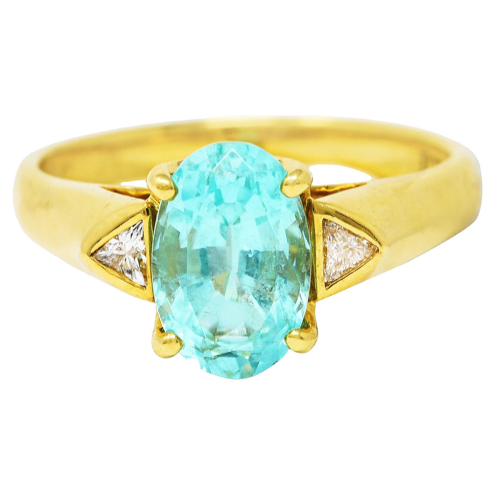 Bague contemporaine en or 18 carats avec tourmaline Paraiba de 2,51 carats et diamants taille trillion