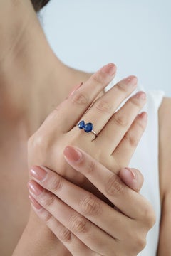 Contemporary 2.55ct Pear & Oval Blue Sapphire Toi et Moi Ring in 14K White Gold
