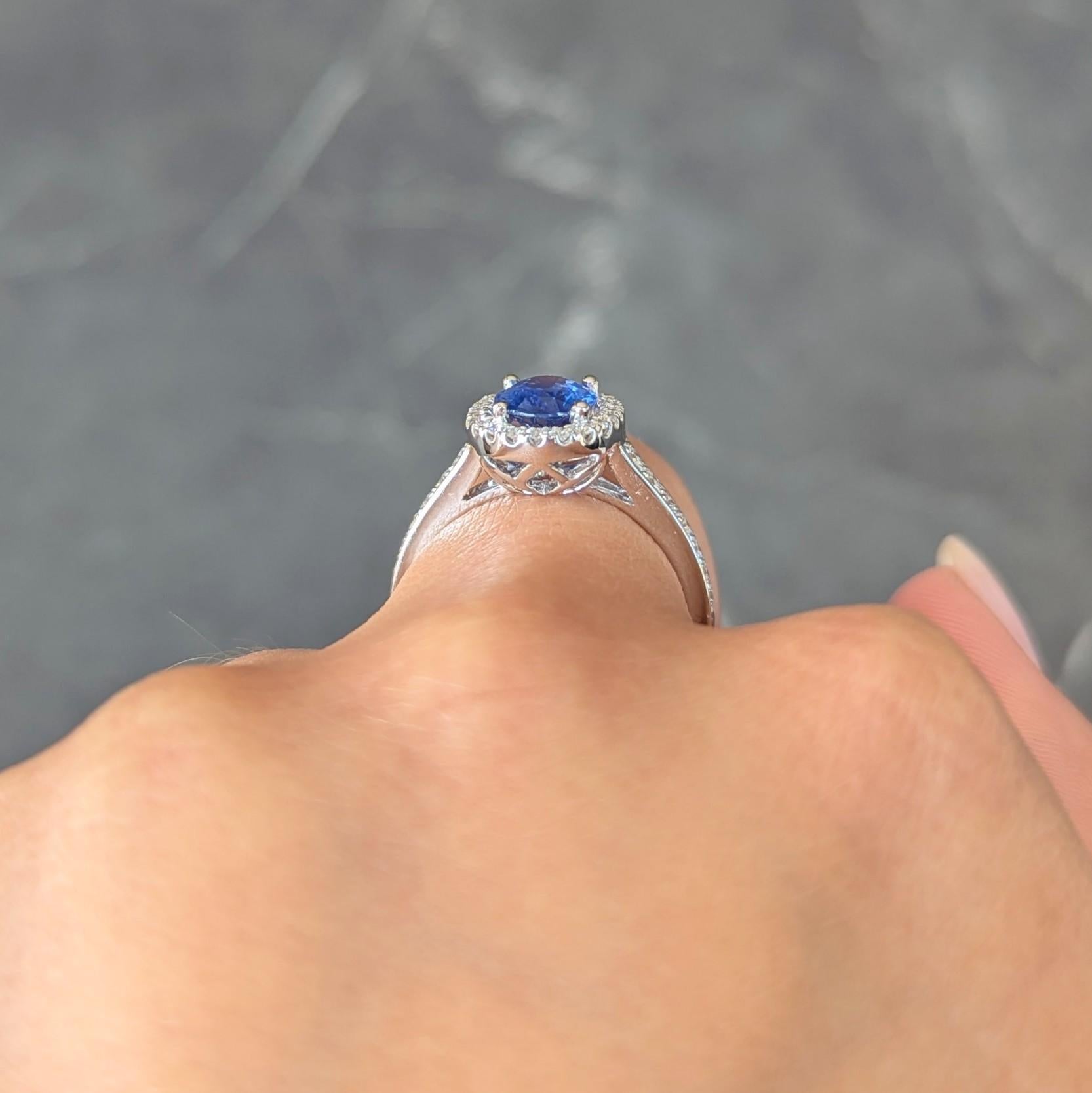 Zeitgenössischer 2,56 CTW Saphir-Diamant 18 Karat Weißgold Halo-Ring im Angebot 6