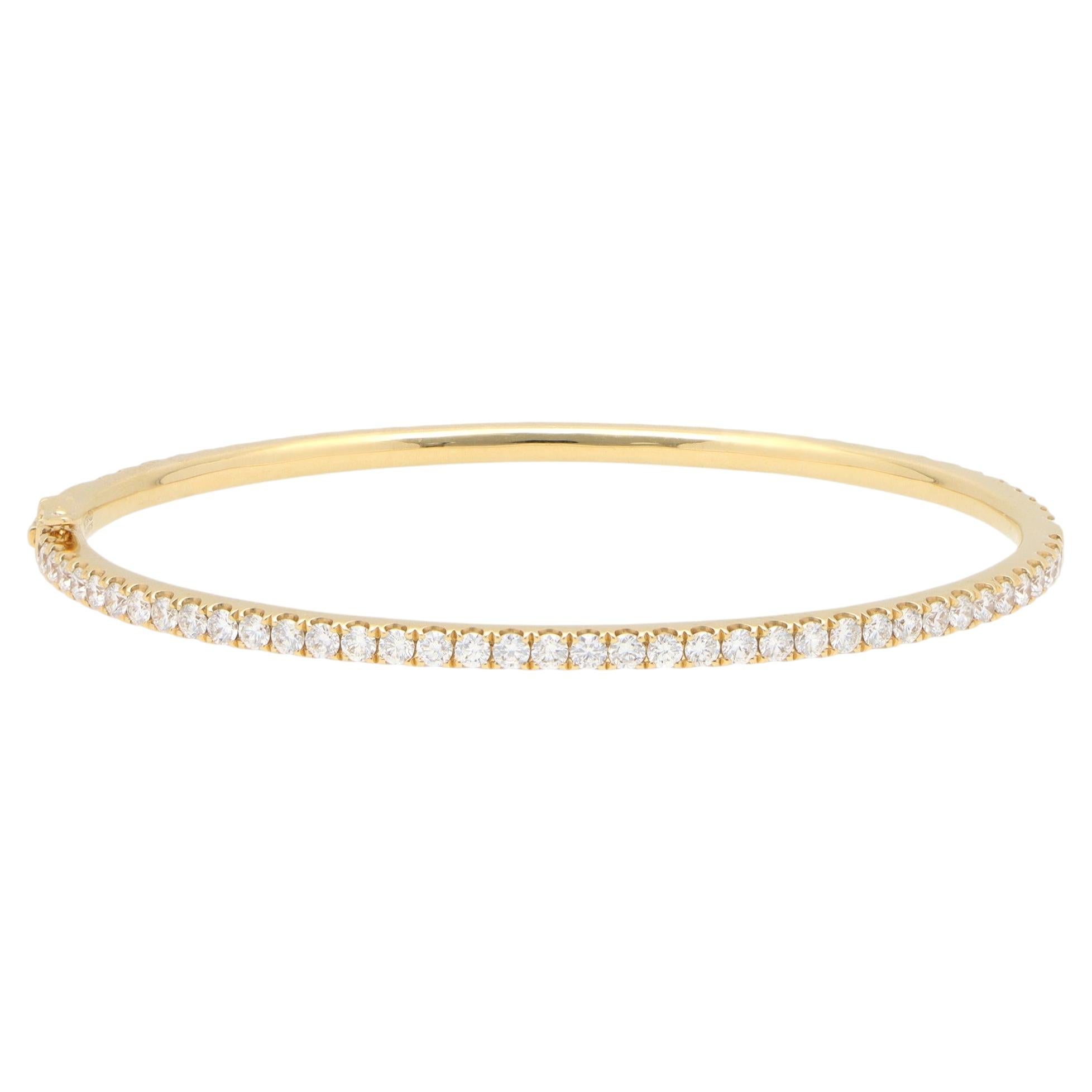 Contemporary 2.58ct Diamond Oval Thin Bangle in Yellow Gold