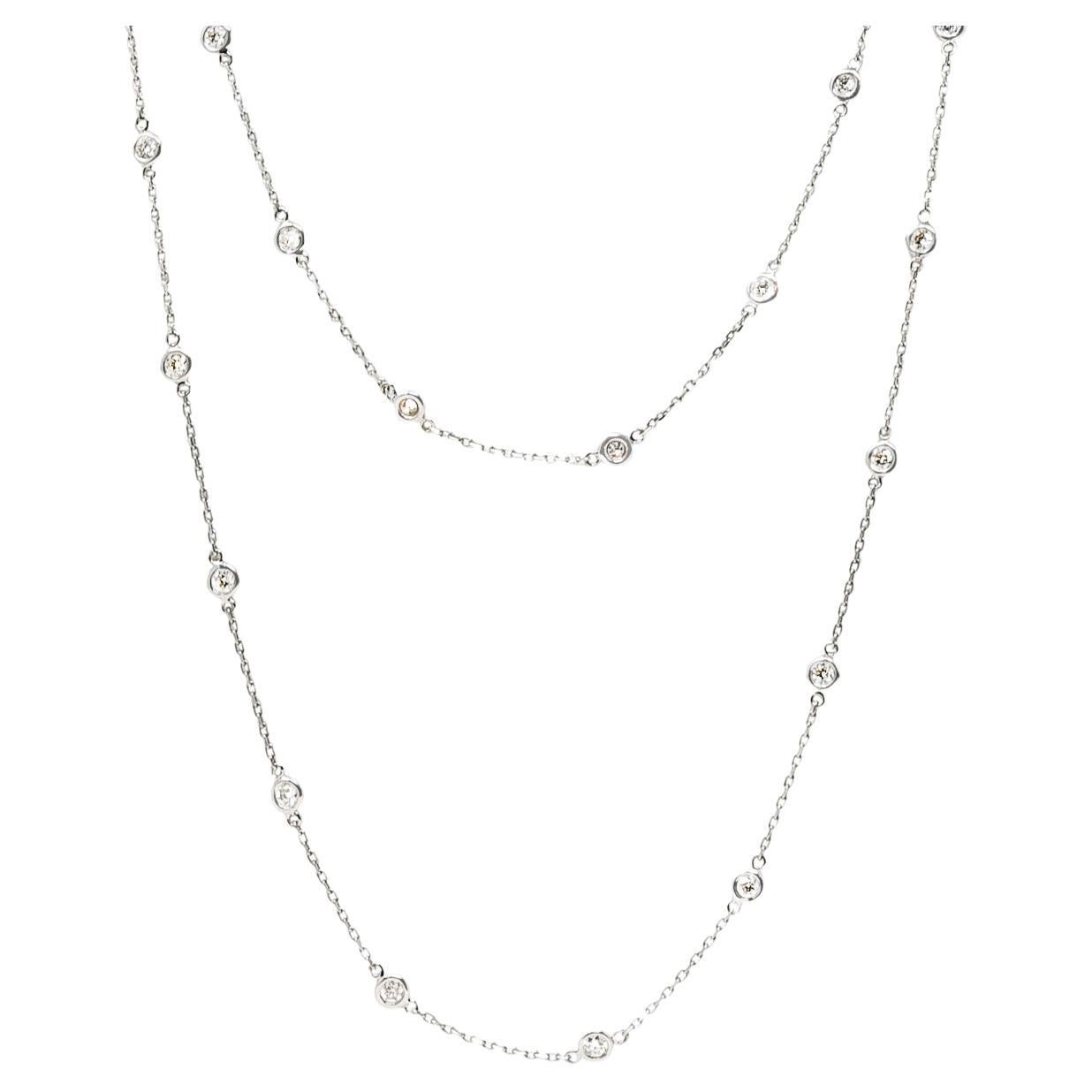 Diamond Station Necklace White Gold