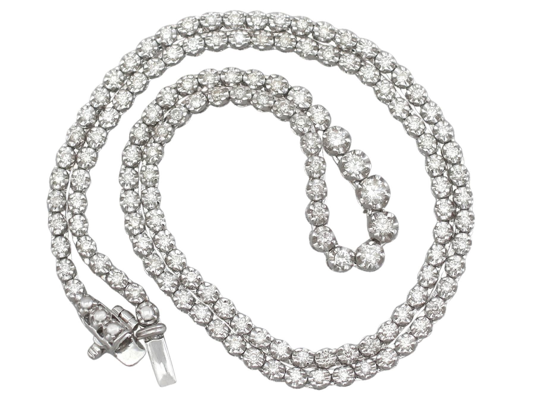 An impressive contemporary 2.60 carat diamond and 18 karat white gold line necklace; part of our diverse antique jewelry and estate jewelry collections

This fine and impressive diamond line necklace has been crafted in 18k white gold.

The necklace